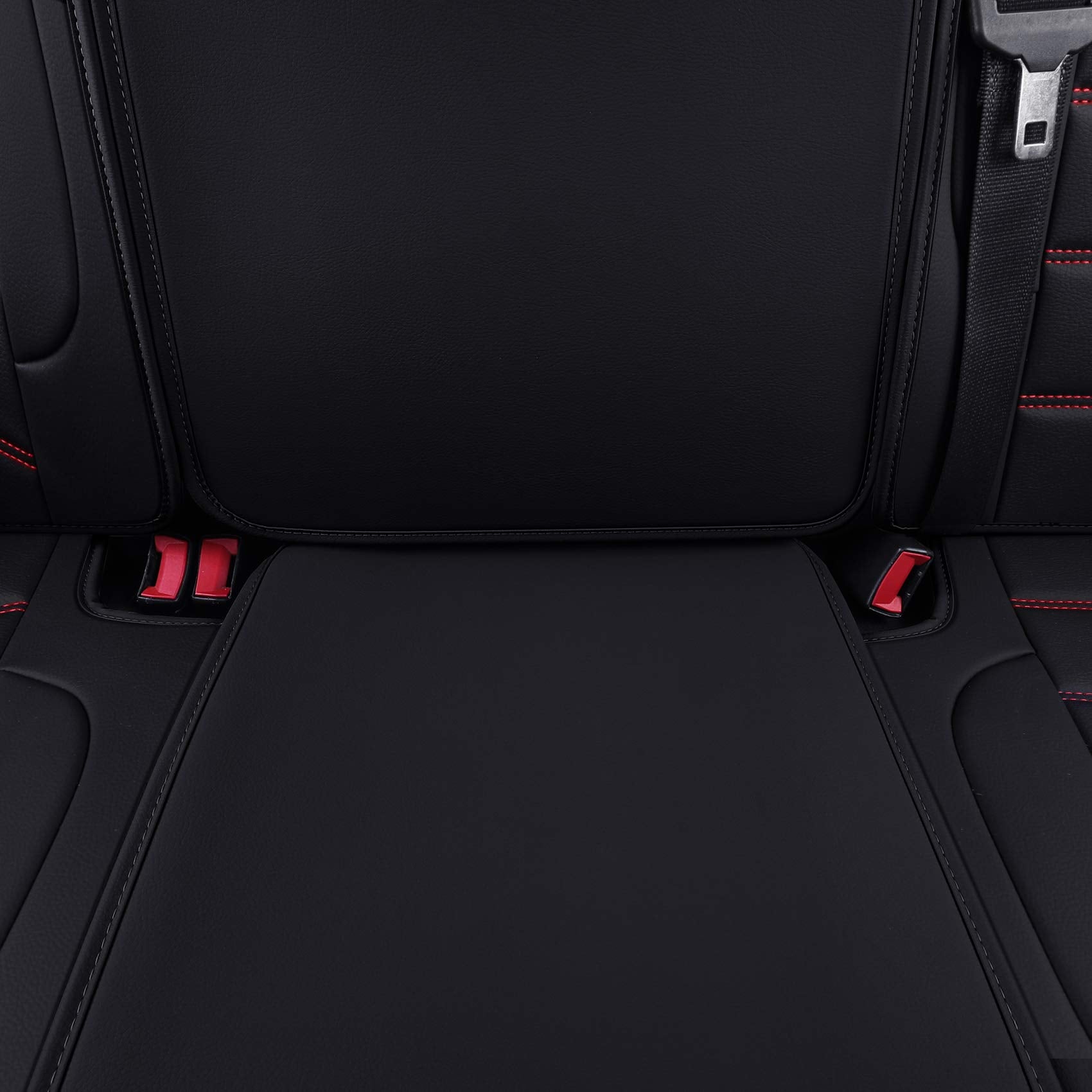 Luckyman Club Bench Silverado Seat Covers Fit For 2007-2023 Sierra Chevy Silverado 1500/2500 Hd / 3500 Hd Crew,Double,Extended Cab With Water Proof Faux Leather (Black & Red Rear Covers)
