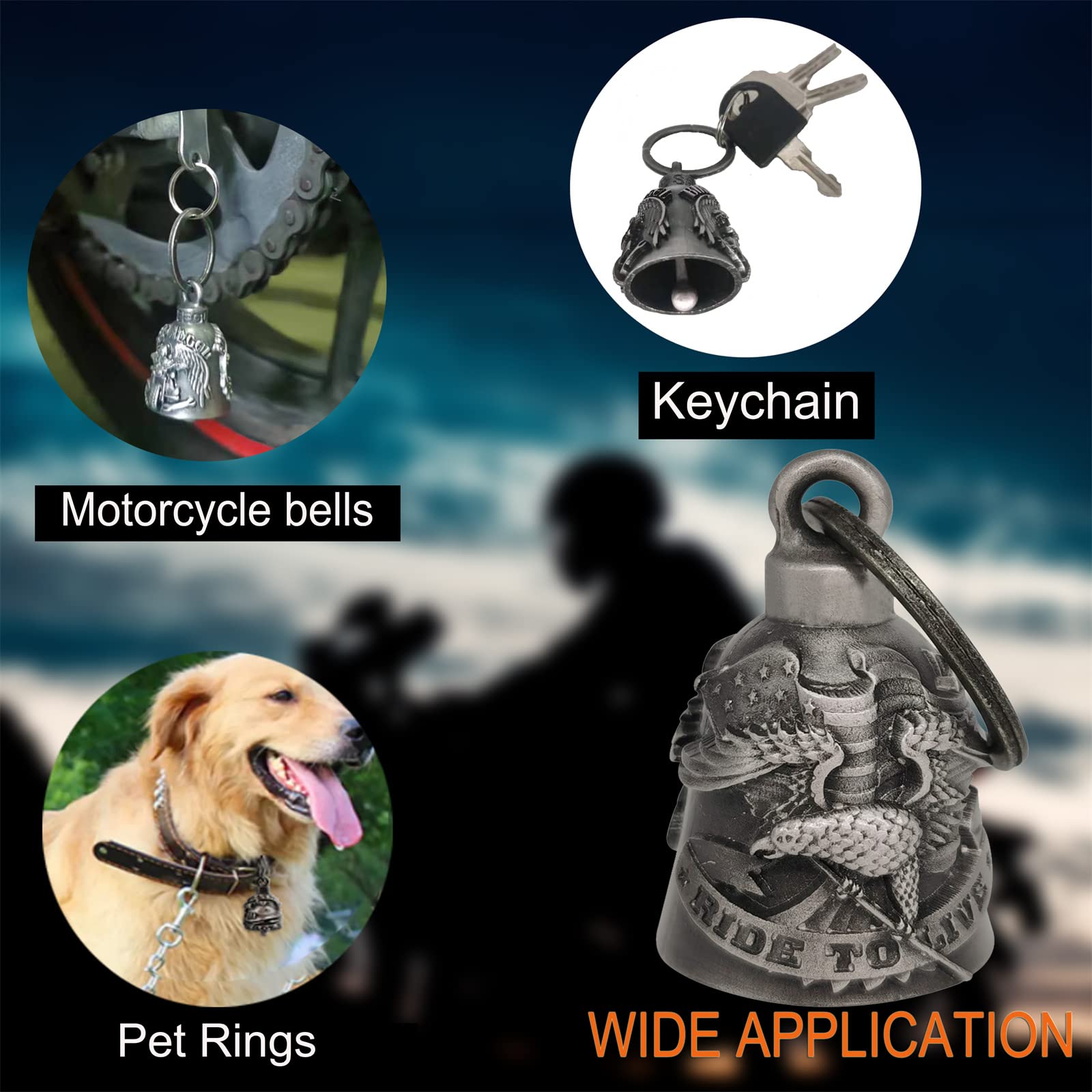 Dream Apparel Motorcycle ride bell for bikers,heavy spirit bells accessory and key chain for luck (DBL18-L ride to live)