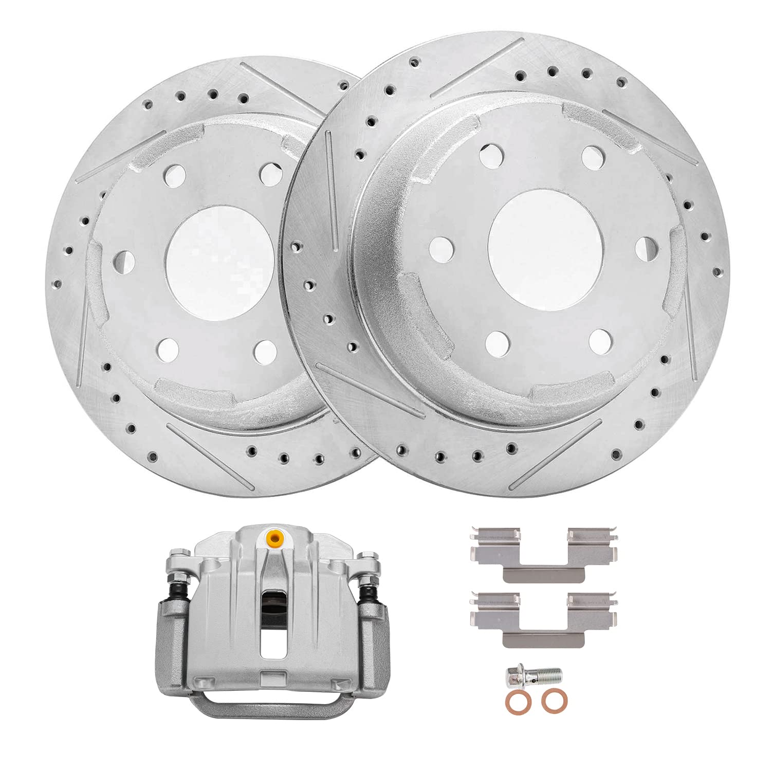 Detroit Axle - Rear Brake Kit for 03-06 Chevy Silverado GMC Sierra 1500, Drilled & Slotted Disc Brake Rotors Brake Caliper 2003 