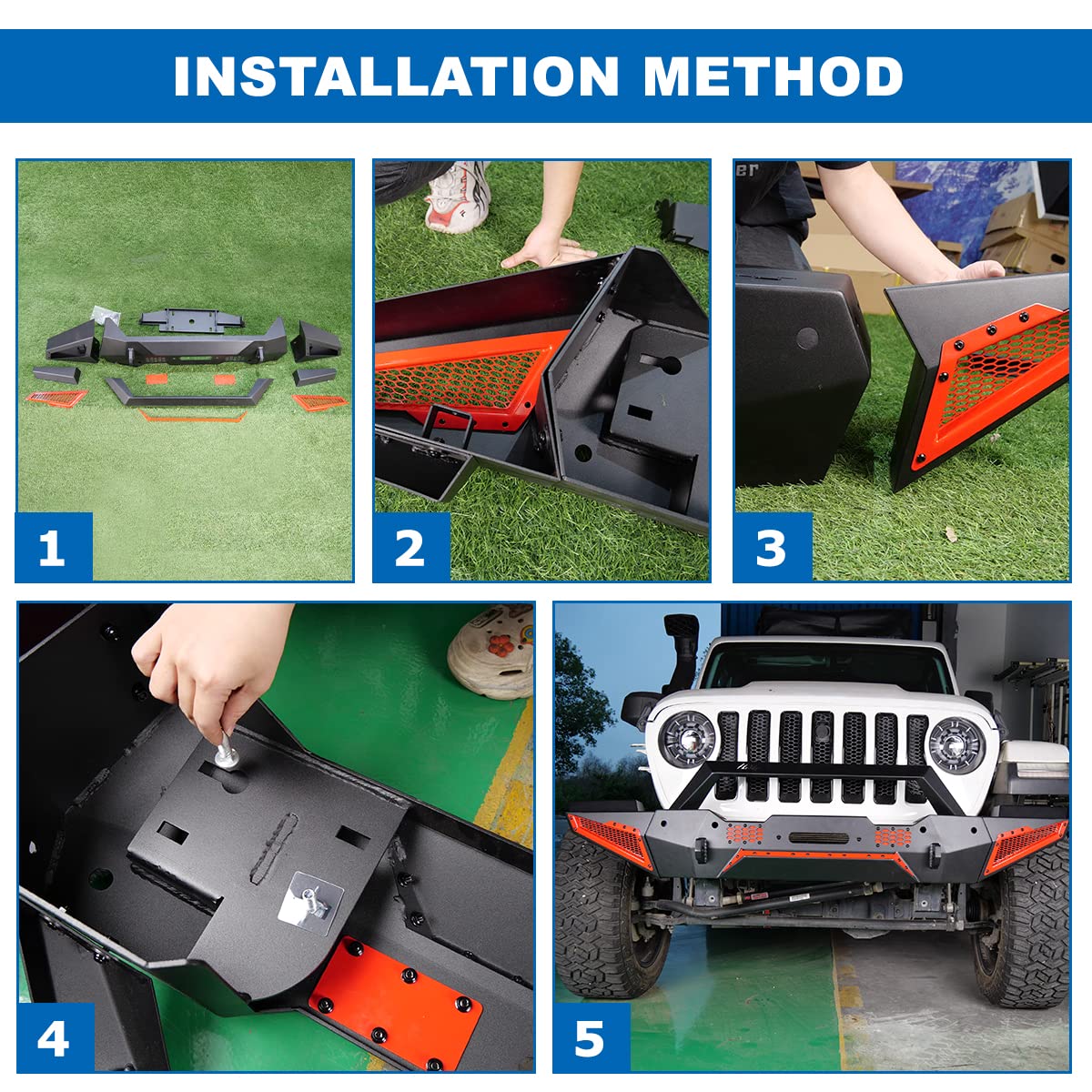 Hawkley Front Bumper For Jeep 2018-2023 Wrangler Jl & Unlimited Jlu Gladiator Jt, 2007-2018 Wrangler Jk Jku, Rock Crawler Full Width Bumper With Winch Plate Mounting & 2 X D-Rings & Paintable Armor