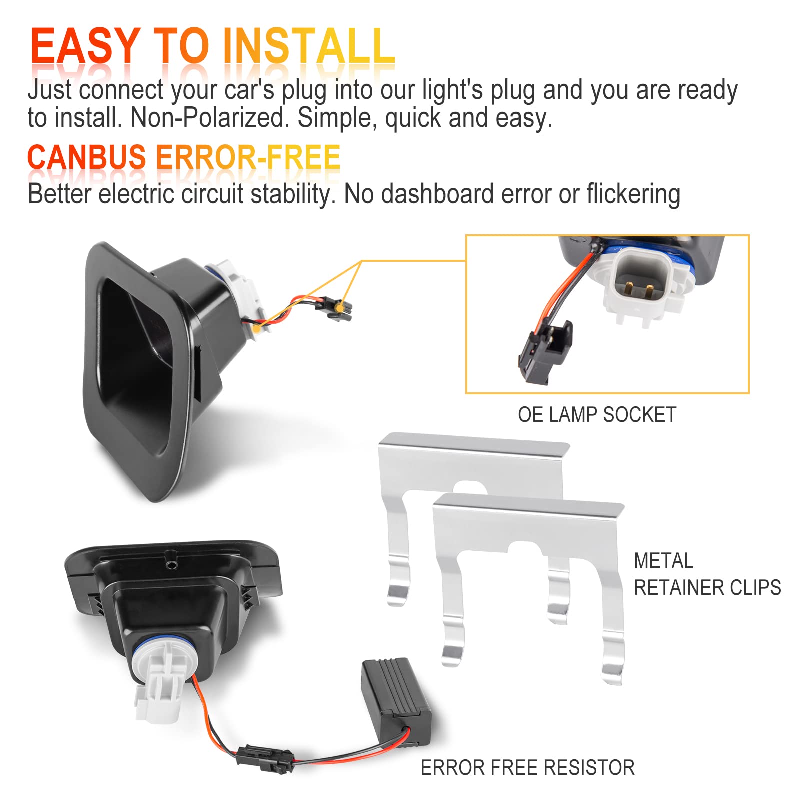 Gempro LED License Plate Lights for 2003-2018 Dodge Ram 1500 2500 3500, 6000K White, 2PCS with Metal Retainer Clips