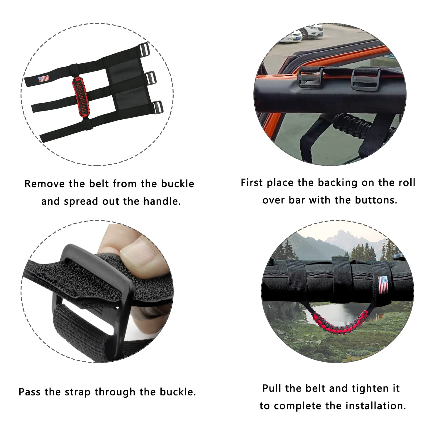 Kujunpao 4 X Roll Bar Grab Handles Grip Handle Compatible With Jeep Wrangler Jlu Jk Jku Tj Yj Lj Jt Jl & Gladiator Jt 1955-2022 Utv & Atv(Red)
