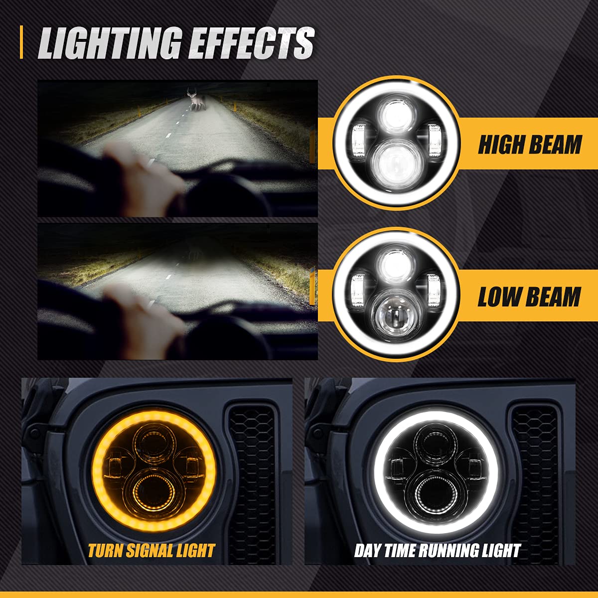 Nuvision Lighting Nvl-Hl-001H 7 Inches Led Halo Drl Headlight High Low Beam Compatible With 97-17 Jeep Wrangler Jk Tj Lj Cj 18 W