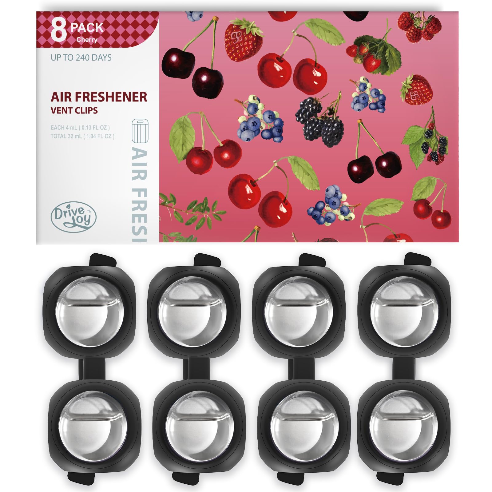 Car Air Freshener Vent Clips, 8 Pack, Provides Long-Lasting Scent, Up To 240 Days, Odor Eliminator (Cherry)