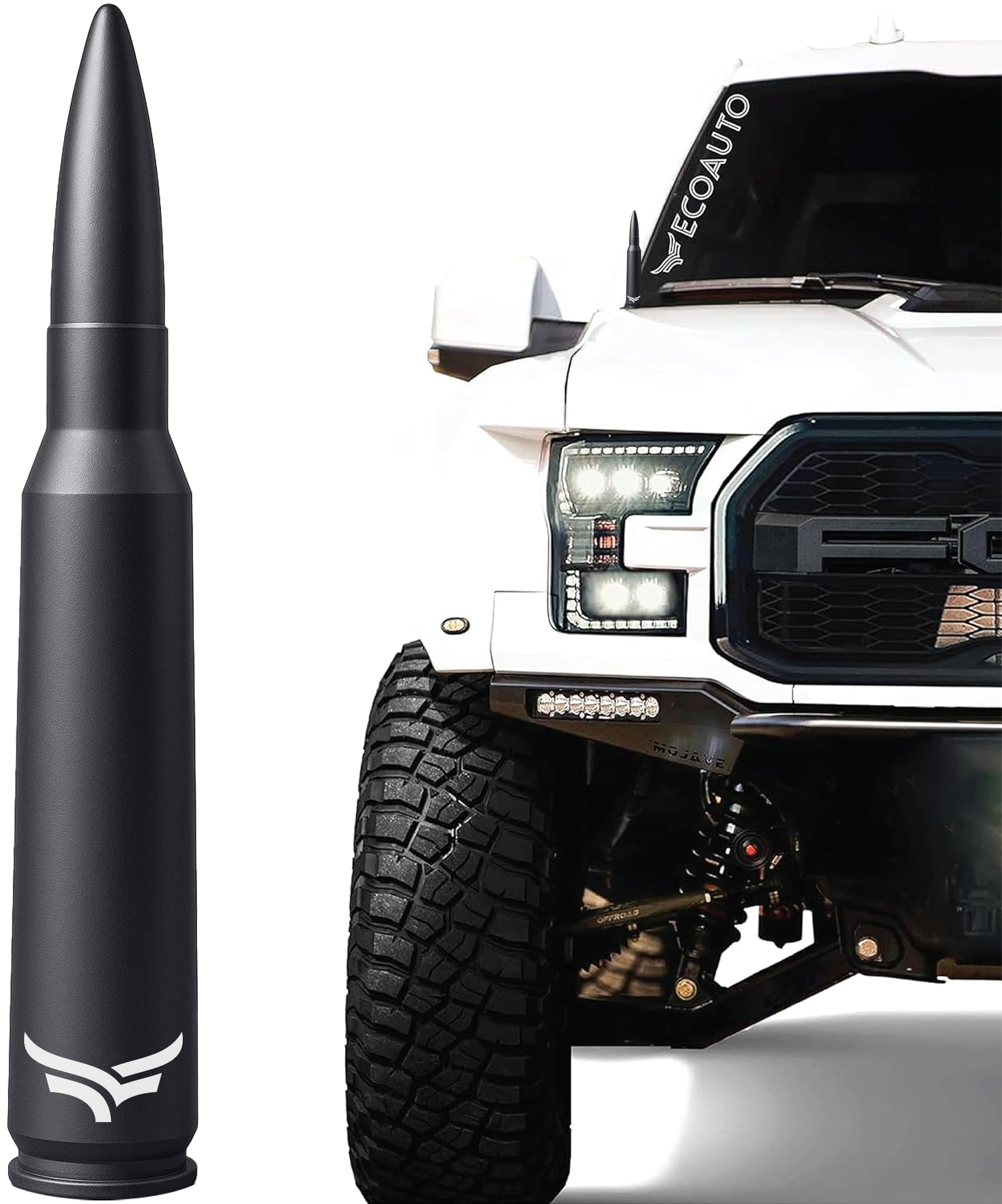 Ecoauto 50 Cal Bullet Antenna For Ford F150 F250 F350 & Dodge Ram & Ford Raptor Bronco - Instantly Upgrade Your Truck Look With