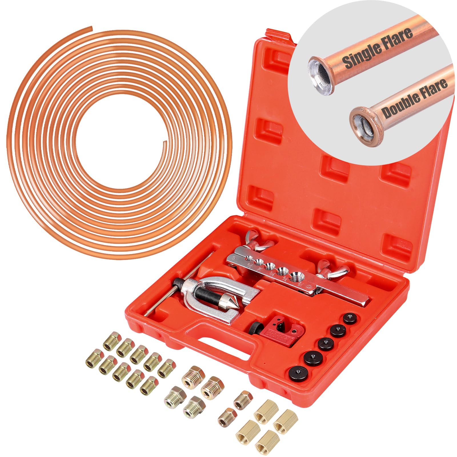JINGTAO88 Brake Line Kit - 25 FT 3/16'' Copper Coated Brake Line (With 16 Brake Line Fittings and 4 Threads Unions) + Double & S