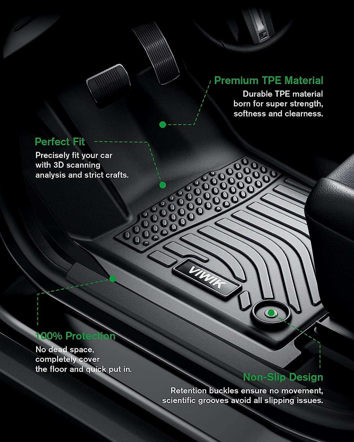 VIWIK Floor Mats Fit for Honda CR-V 2023 2024 Hybrid & Not Hybrid, TPE Rubber Accessory Car Mats All Weather Custom Floor Liners