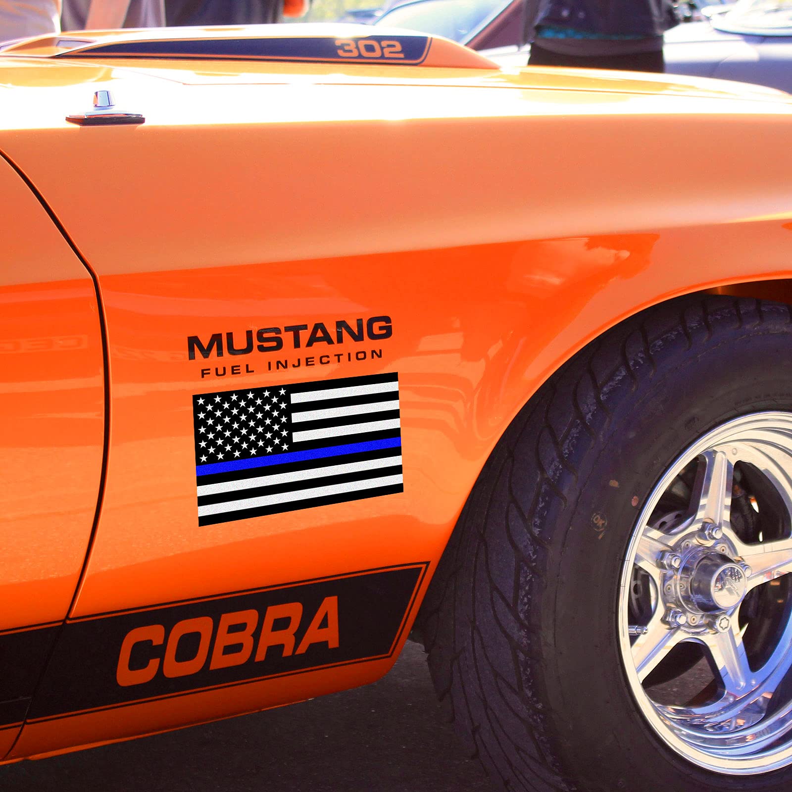 Reflective Us Flag Decal Packs With Thin Blue Line For Cars & Trucks, 5 X 3 Inch American Usa Flag Decal Sticker Honoring Police