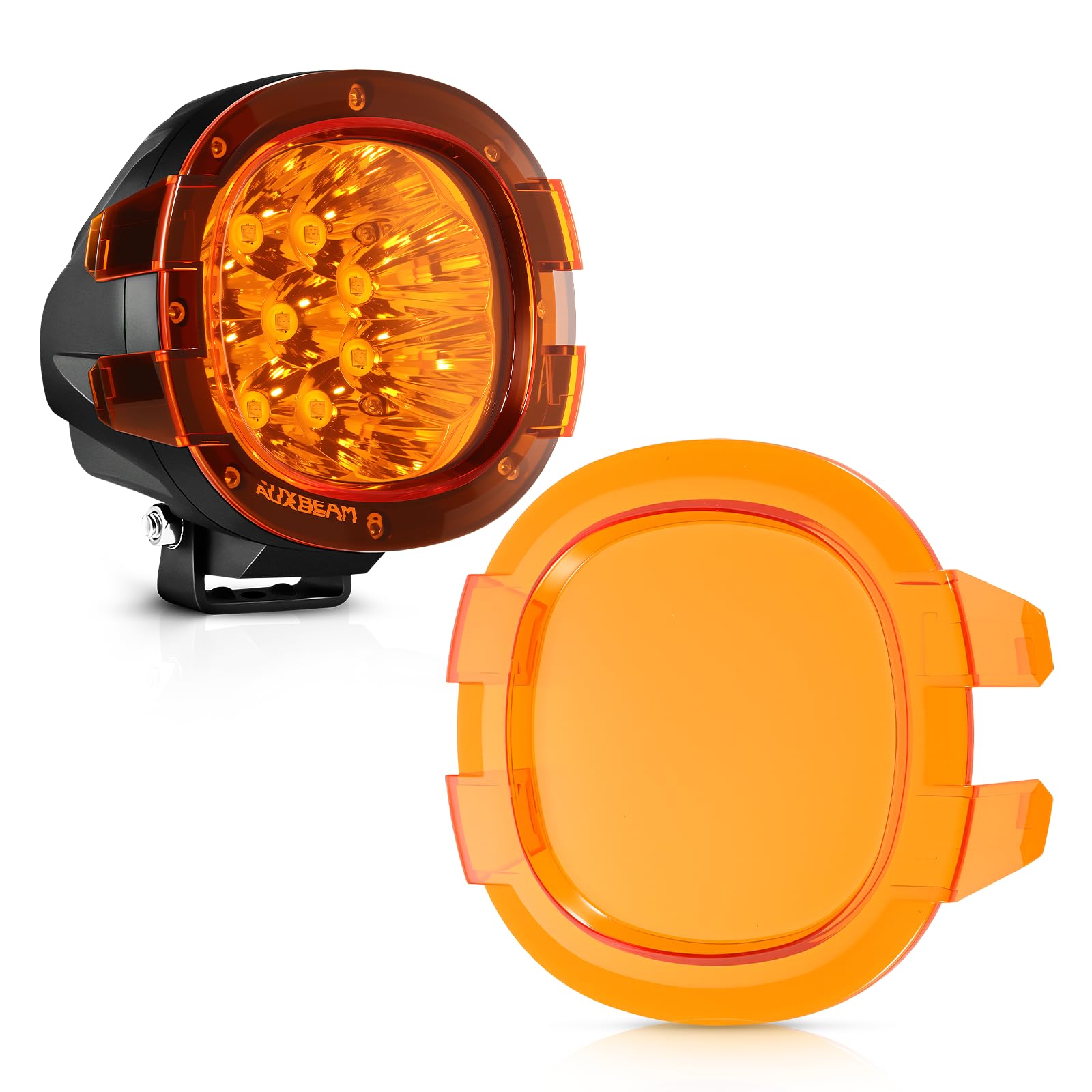 Auxbeam 4 Inch Round Cover, P4 Series 2300k Dark Amber LED Pod Polycarbonate Protective Cube Waterproof Light Covers, Snap-on De