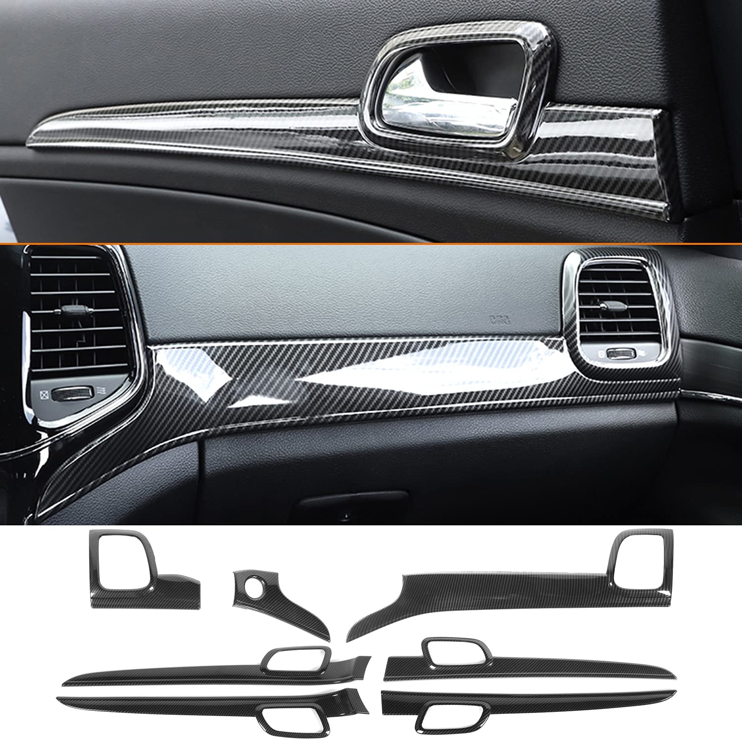 Yoctm Abs Carbon Fiber Look Dashboard Panel Trim Door Handle Cover For Jeep Grand Cherokee 2014 2015 2016 2017 2018 2019 2020 2021 Interior Accessories Decorative Cover