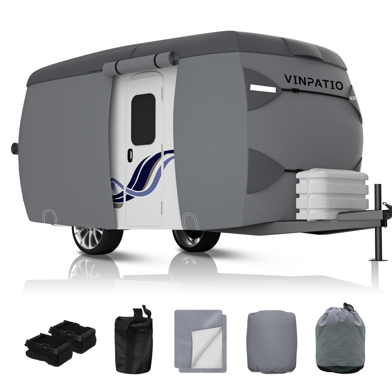 VINPATIO Fiberglass Trailer Cover : Camper Cover Fits 8'-10' Trailers, 7 Layers Top Heavy Duty Travel Trailer Cover with Windpro