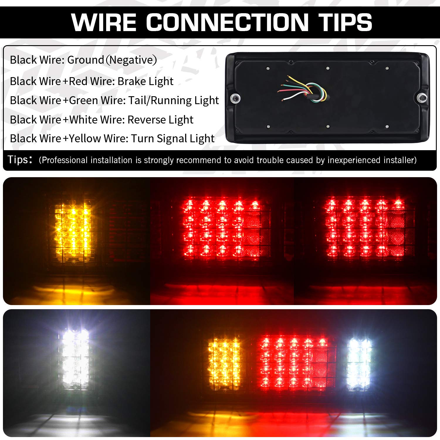 LINKITOM 40 LED Truck Tail Light Bar - Super Bright Tail Light with Iron Net Protection for 12/24V Trucks, Boats, Trailers, Vans - Green, White, Yellow