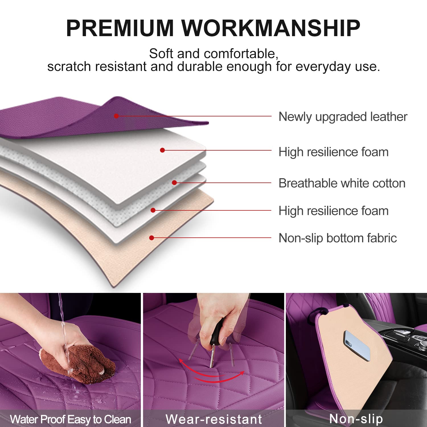 Beitk 2 Pack Leather Front Car Seat Covers, Universal Sideless Car Seat Protectors With Storage Pocket And Seat Belt Pads, Water