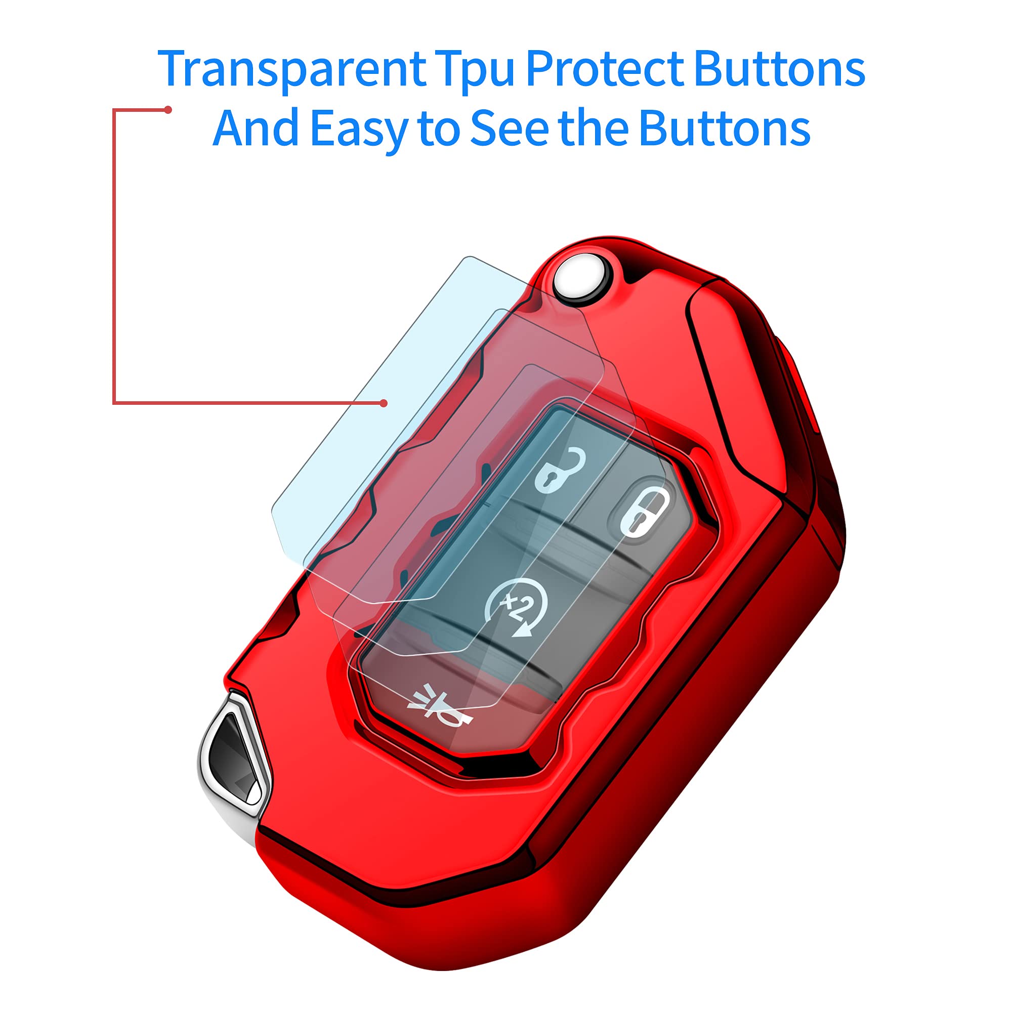 Tukellen For Jeep Key Fob Cover Premium Soft Full Protection Key Shell Key Case Compatible With Jeep 2020 2021 Gladiator Jt Sahara Jlu 2018-2021 Jeep Wrangler Jl Jlu Rubicon(Red)