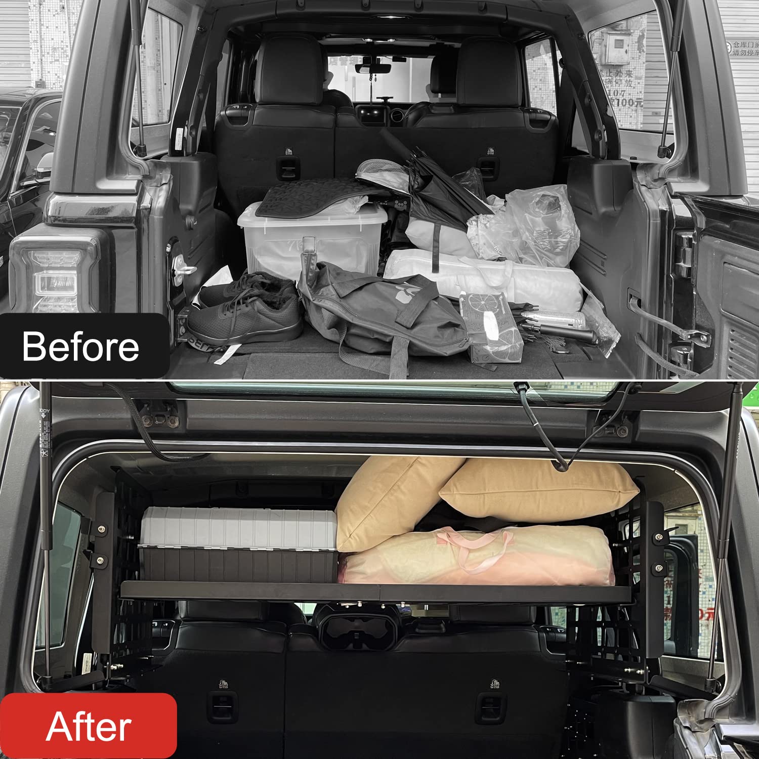 High Flying For Jeep Wrangler (Jl) 4Dr 18-24 Modular Storage Panel System Trunk Shelf Interior Luggage Storage Carrier Trunk Organizer, Not Fit Soft Top (Side Panles+Trunk Shelf)