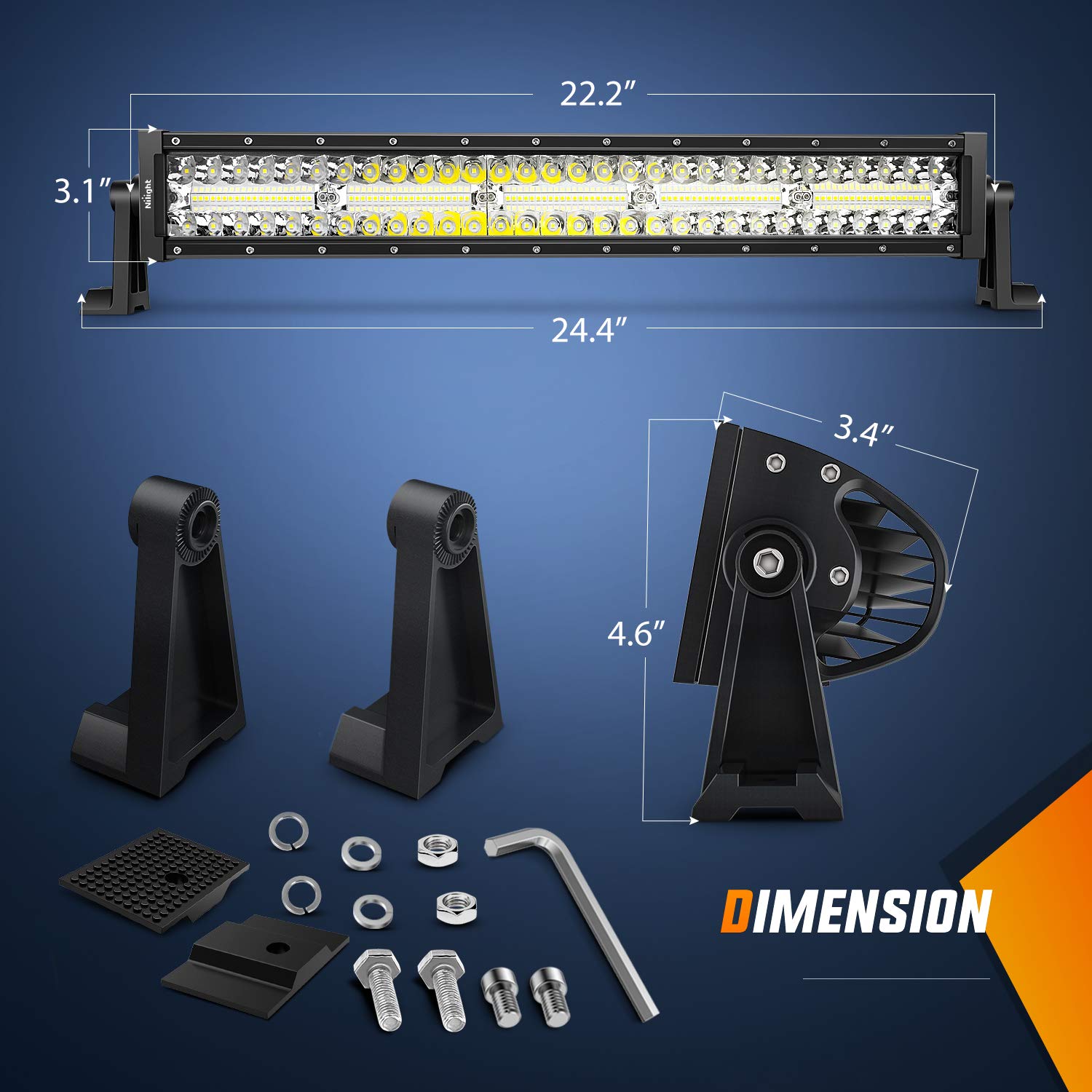 Nilight 18040C-A 22 Inch 480W Triple Row Flood Spot Combo Bar Driving Led Off Road Lights Suv Ute Atv Truck 4X4 Boat