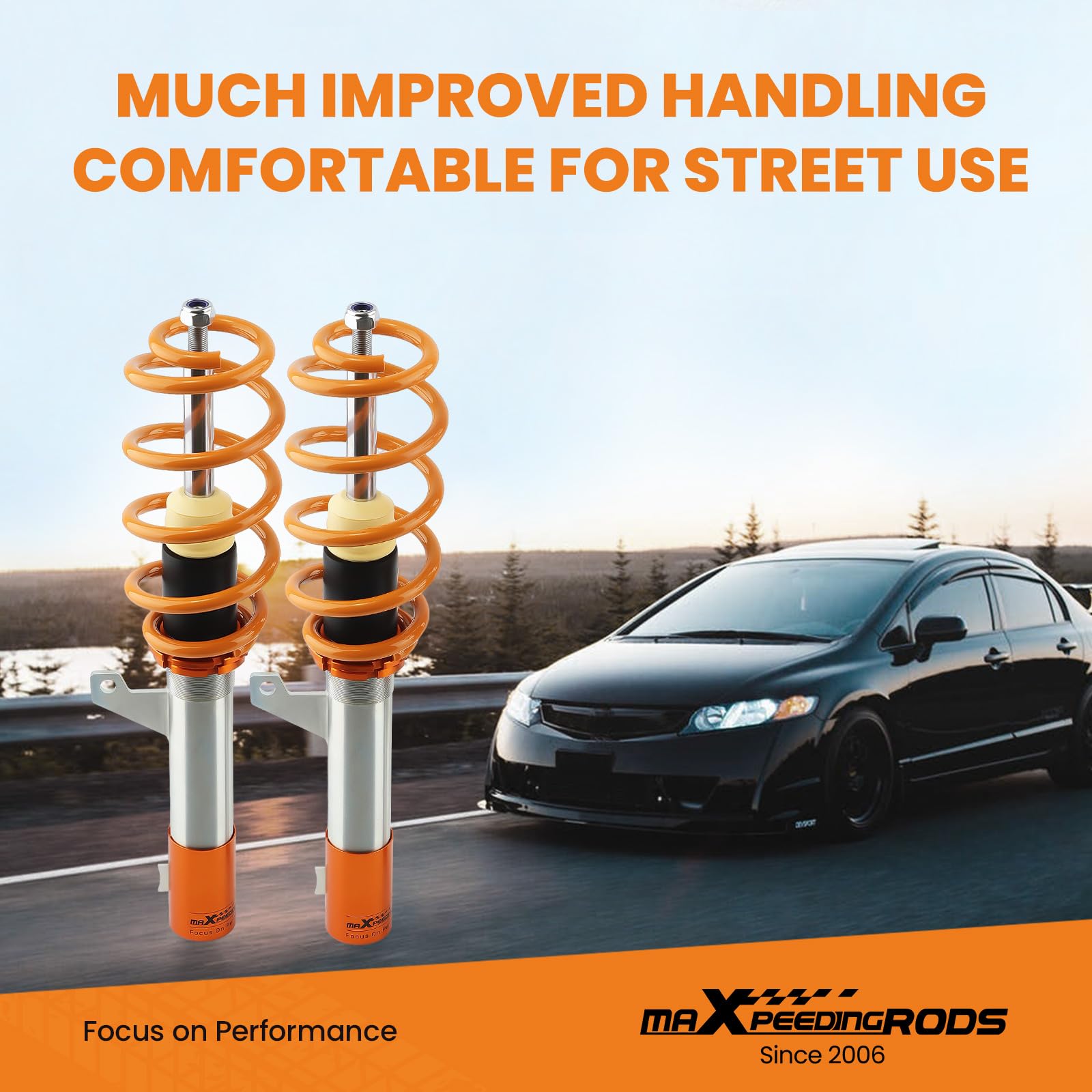 Maxpeedingrods Coilovers For Vw Golf Mk5 Mk6 2003-2012, For Vw Jetta Mk5 2006-2011, For Vw Tiguan 2009-2014, For Audi A3 2006-2014, Height Adjustable Coilovers Suspension Kit, Lowering Kit Gold