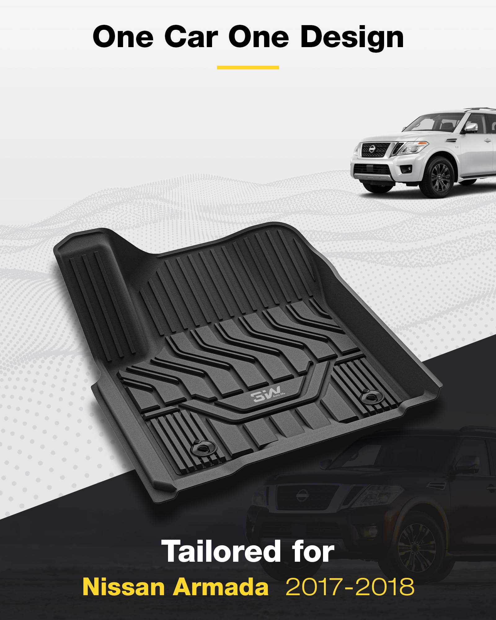 3W Floor Mats Fit For Nissan Armada 2017 2018 / Infiniti Qx80 2014-2018 / Infiniti Qx56 2011-2013, All Weather Tpe Custom Fit Ca