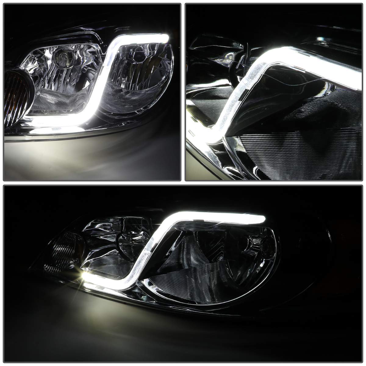 Dna Motoring Hl-Lb-Ci06-Ch-Cl1 Chrome Housing Headlights With Led Day Running Light Strip Replacement For 06-13 Impala