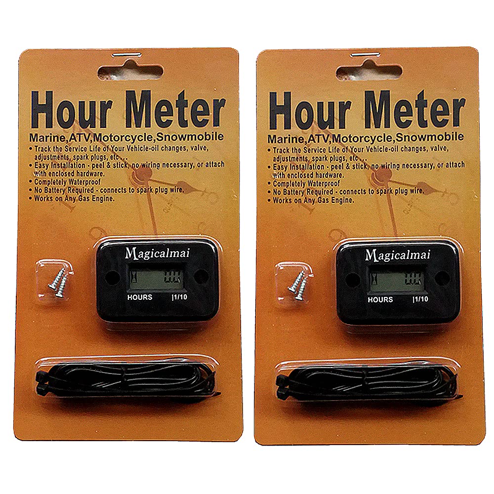 2Pcs Magicalmai Inductive Hour Meter For Gas Engine Generator Lawn Mower Pressure Washer Marine Atv Boat Outboard Motor Dirt Bik