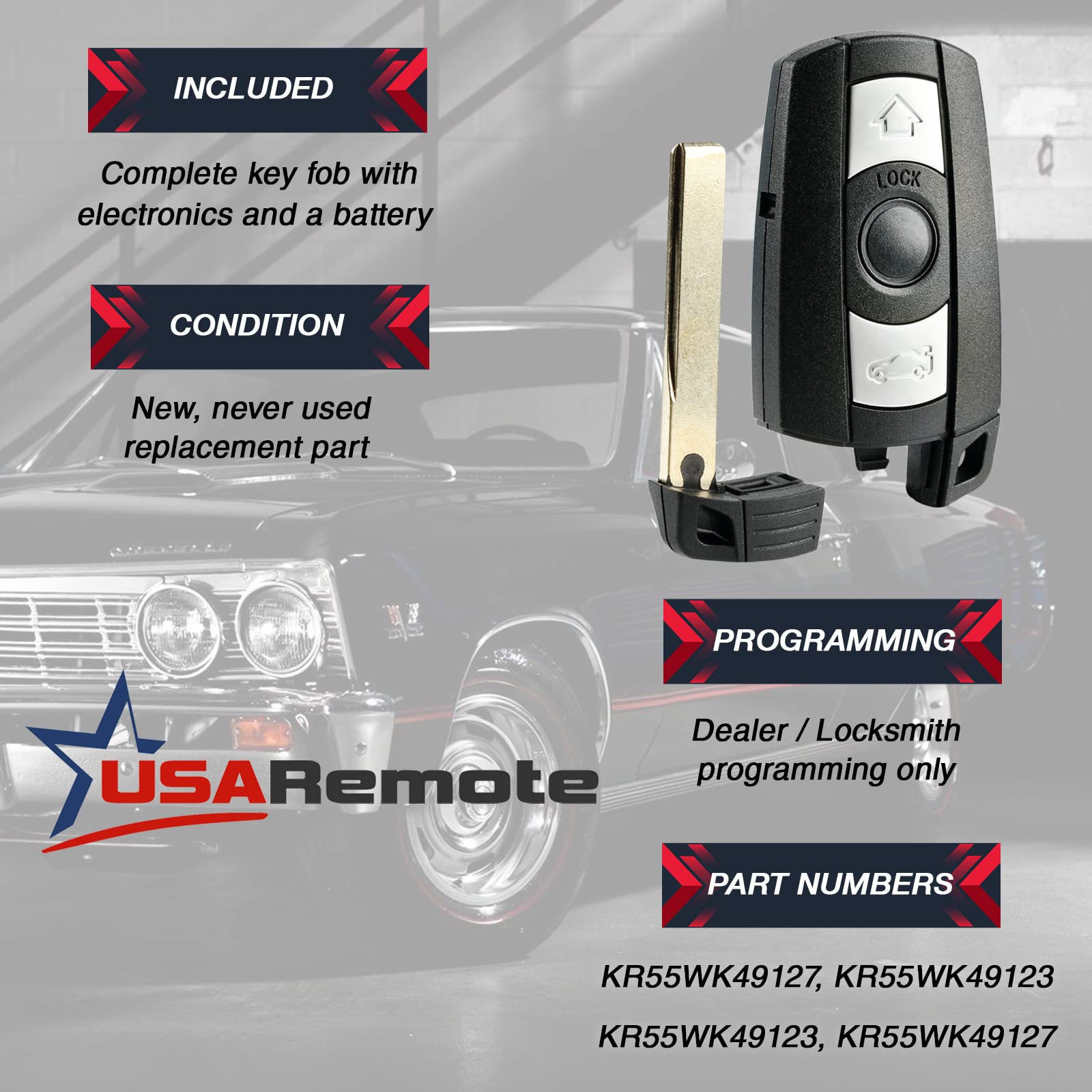 Car Key Fob Keyless Entry Remote Fits Bmw 3, 5, Series (Kr55Wk49123, Kr55Wk49127)