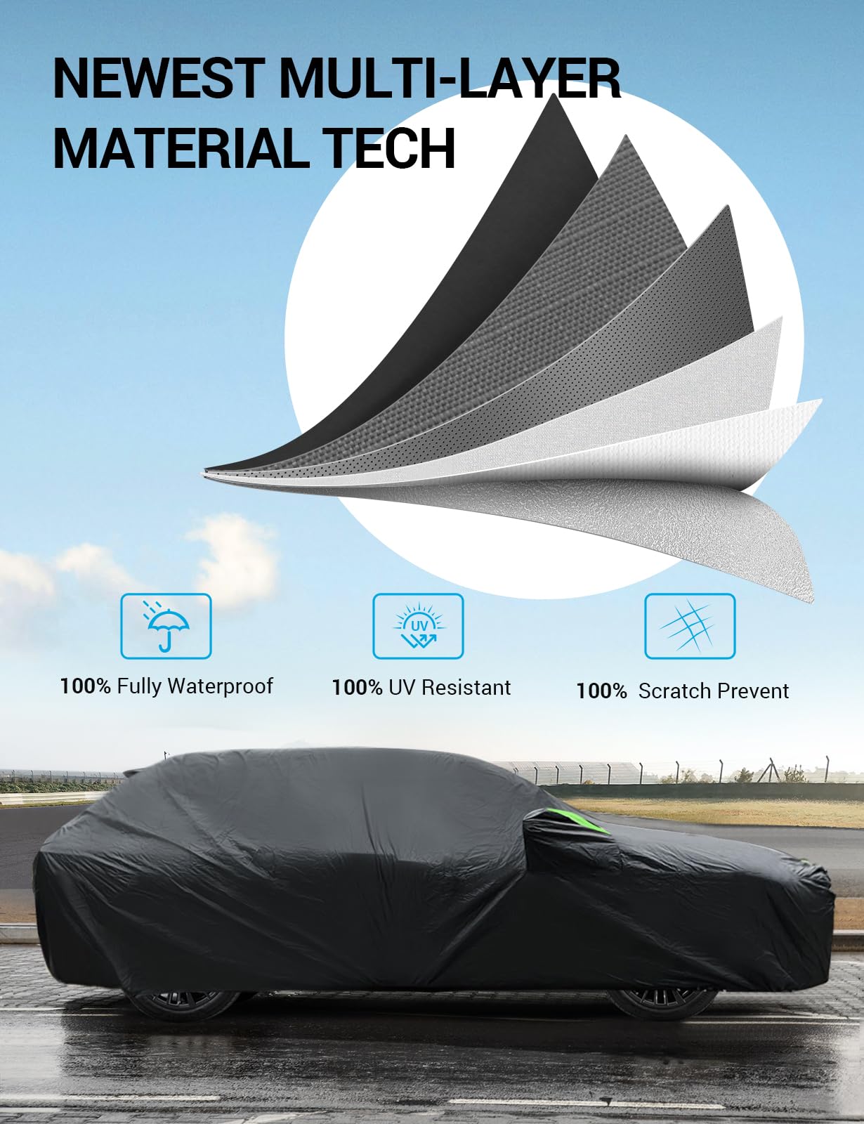 Proadsy 2025 Upgrade Car Cover For Mini Cooper 2002-2024 2025, Waterproof All Weather For Automobiles, Windproof Snowproof Rain