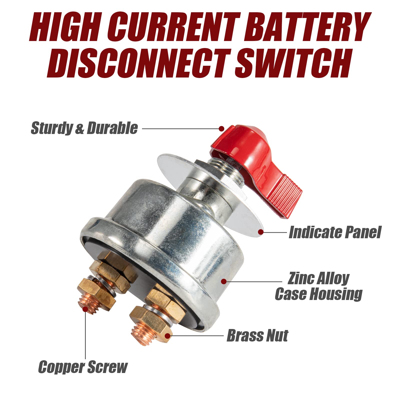 KACOLA High Current Battery Disconnect Switch 300A, 12-24V Master Battery Power Cut Isolator Kill Switch with Face Plate for Car