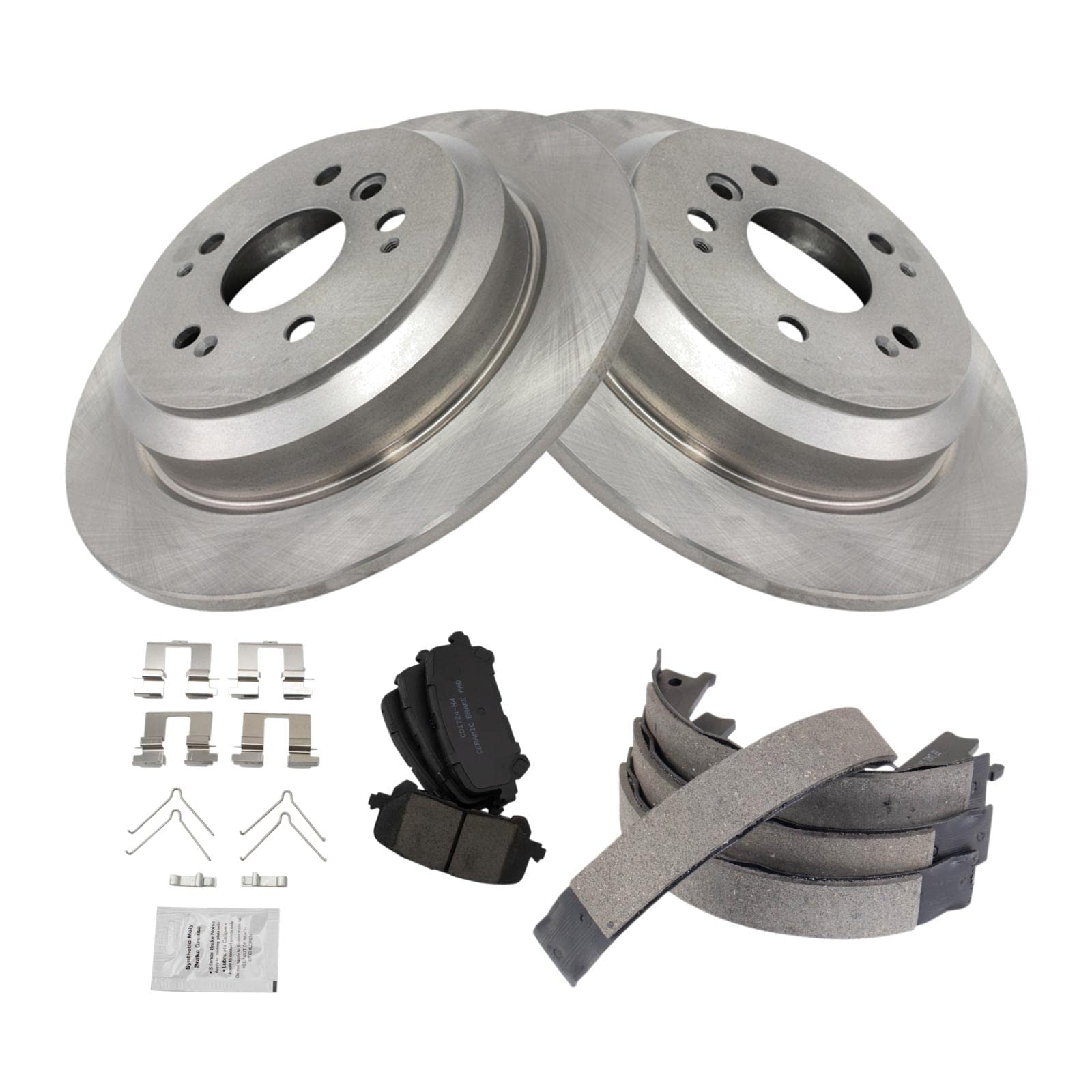 Trq Rear Brake Pad & Rotor Kit Brake Pads Brake Rotor Parking Brake Shoe Set Ceramic Compatible With 2019-2021 Honda Passport 20