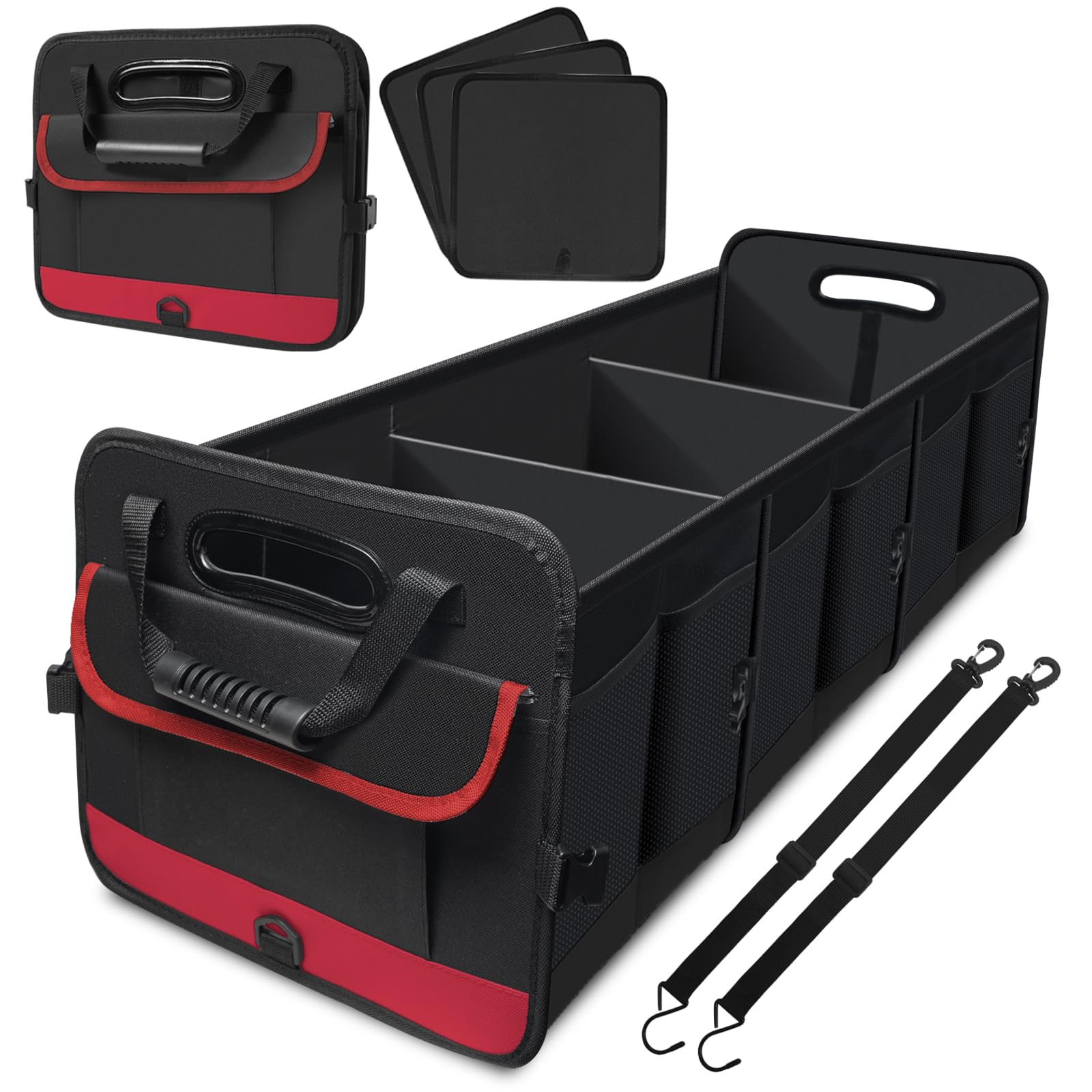 Car Trunk Organizer,Heavy Duty Collapsible 95 L Capacity Car Trunk Storage Organizer,Multi-Compartment Pockets, Adjustable Strap