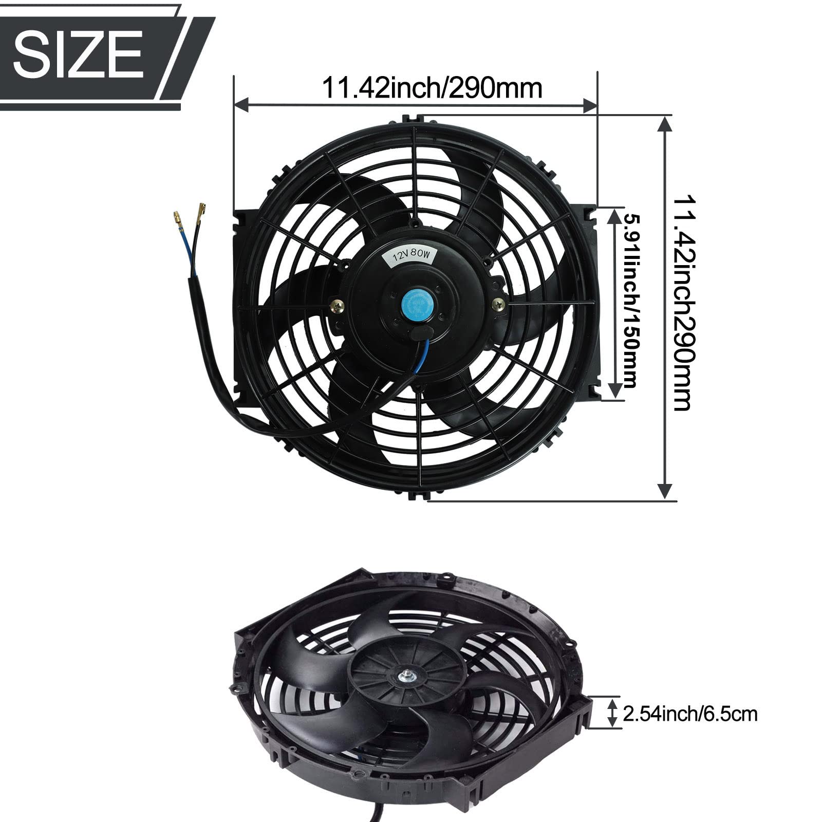 10'' Universal Slim Fan Push Pull Electric Radiator 12V 80W High Performance Cooling Fan With Thermostat Wiring Switch Relay Mou