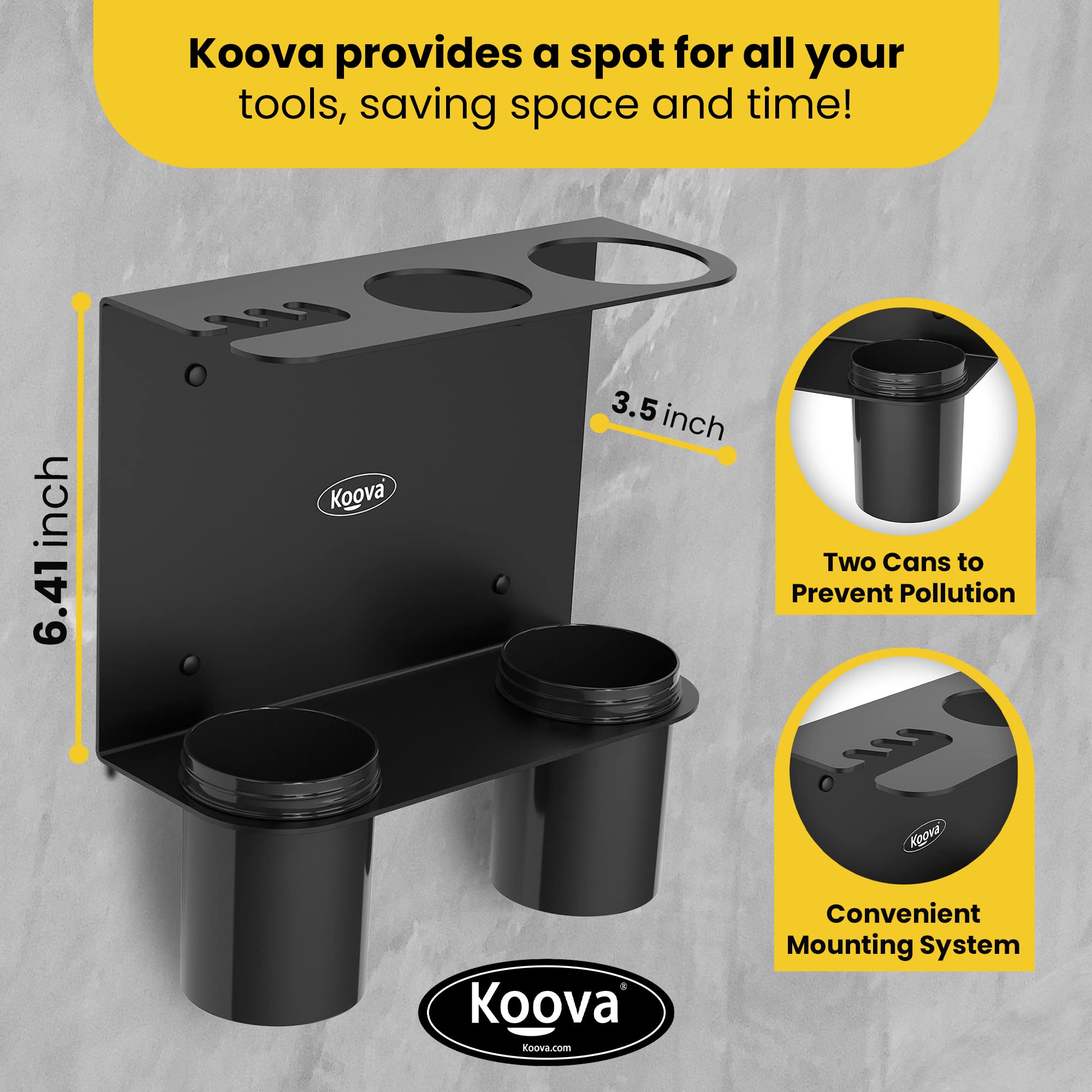 Koova Grease Gun Holder | Tractor Grease Gun Garage Organizer Wall Mount | Includes Removable Drip Cups & Spare Cartridge Holder | Truck & Tractor Accessories | Shop/Garage Wall Organizer | Usa Made
