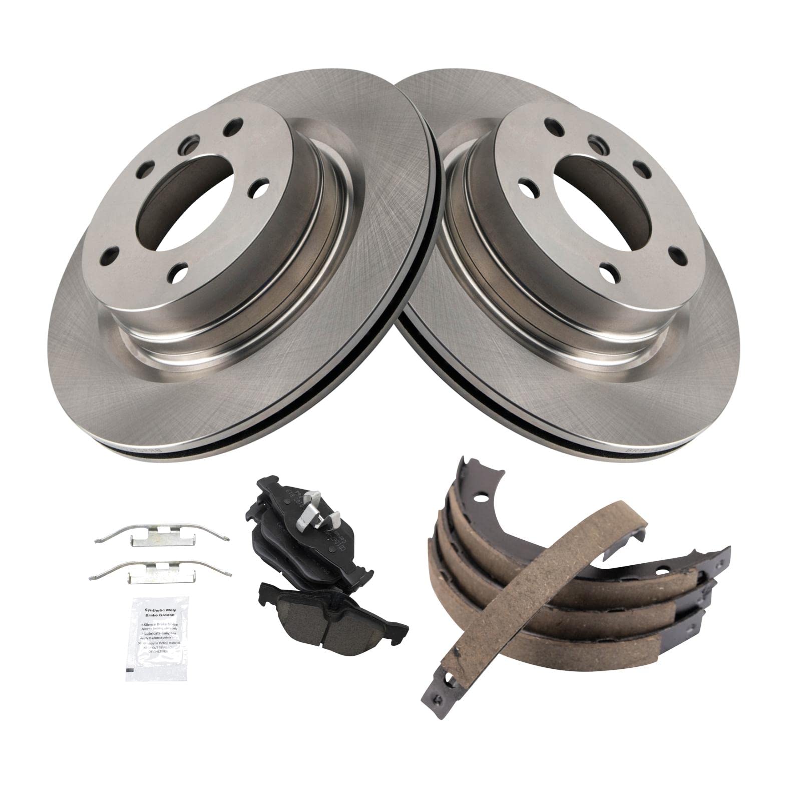 Trq Rear Brake Pad & Rotor Kit Brake Pads Brake Rotor Parking Brake Shoe Set Ceramic Compatible With 2012-2013 Bmw 328I