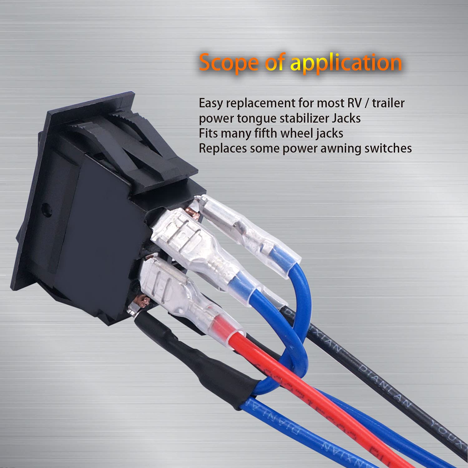 Weideer Momentary Reverse Polarity Rocker Switch Dpdt (On)-Off-(On) 6 Pin 20A 12V Dc Power Tongue Jack Switch With Jumper Wires