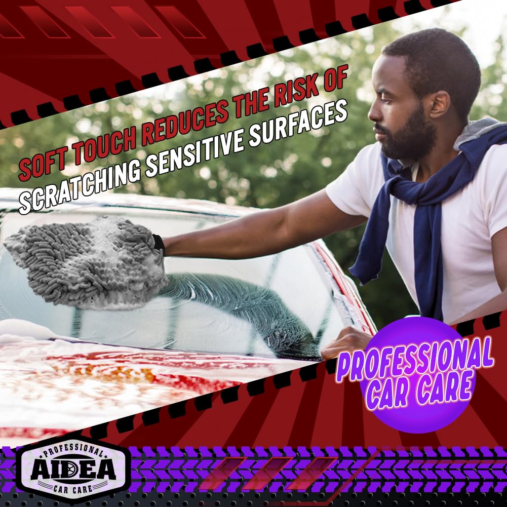 Aidea Car Wash Mitt Microfiber-2Pack, Scratch-Free& Lint-Free, Premium Chenille Microfiber Wash Mitt-Grey Regular Size (7.12''X1