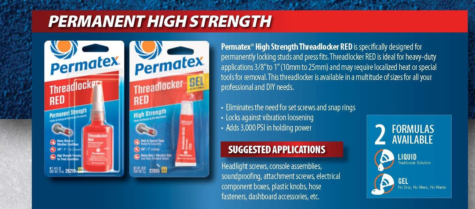 Permatex 27183 High Strength Threadlocker Red, 90 Ml