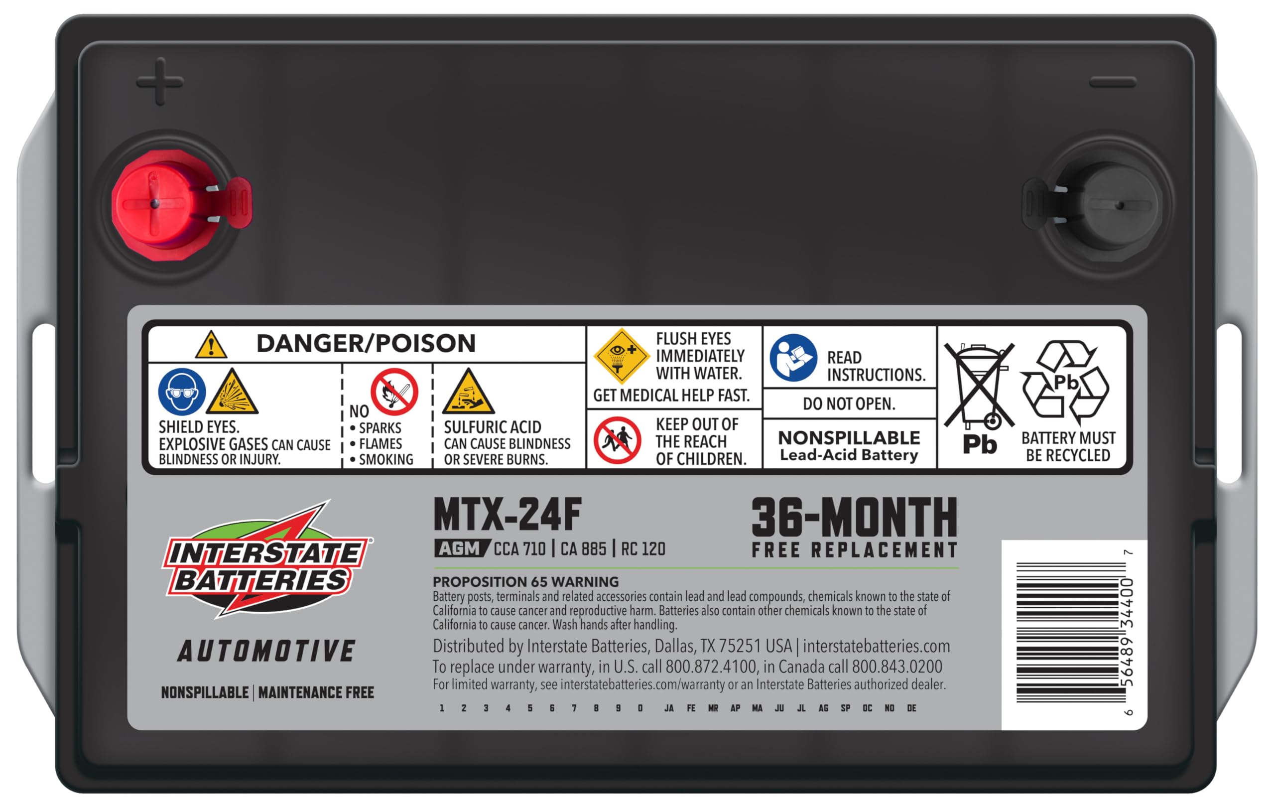 Interstate Batteries Automotive Battery 12V 80Ah (Group Size H7, 94R) 850CCA SLI AGM Automobile Replacement Battery for Cars, SU