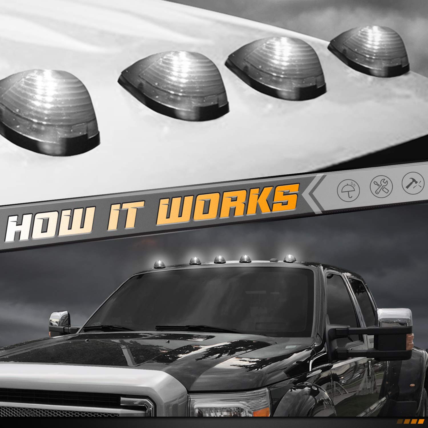 HERCOO Smoke Lens LED Cab Marker Lights Assembly for F150 F250 F350 F450 F550 - Model 8542093401 (Qty:5)