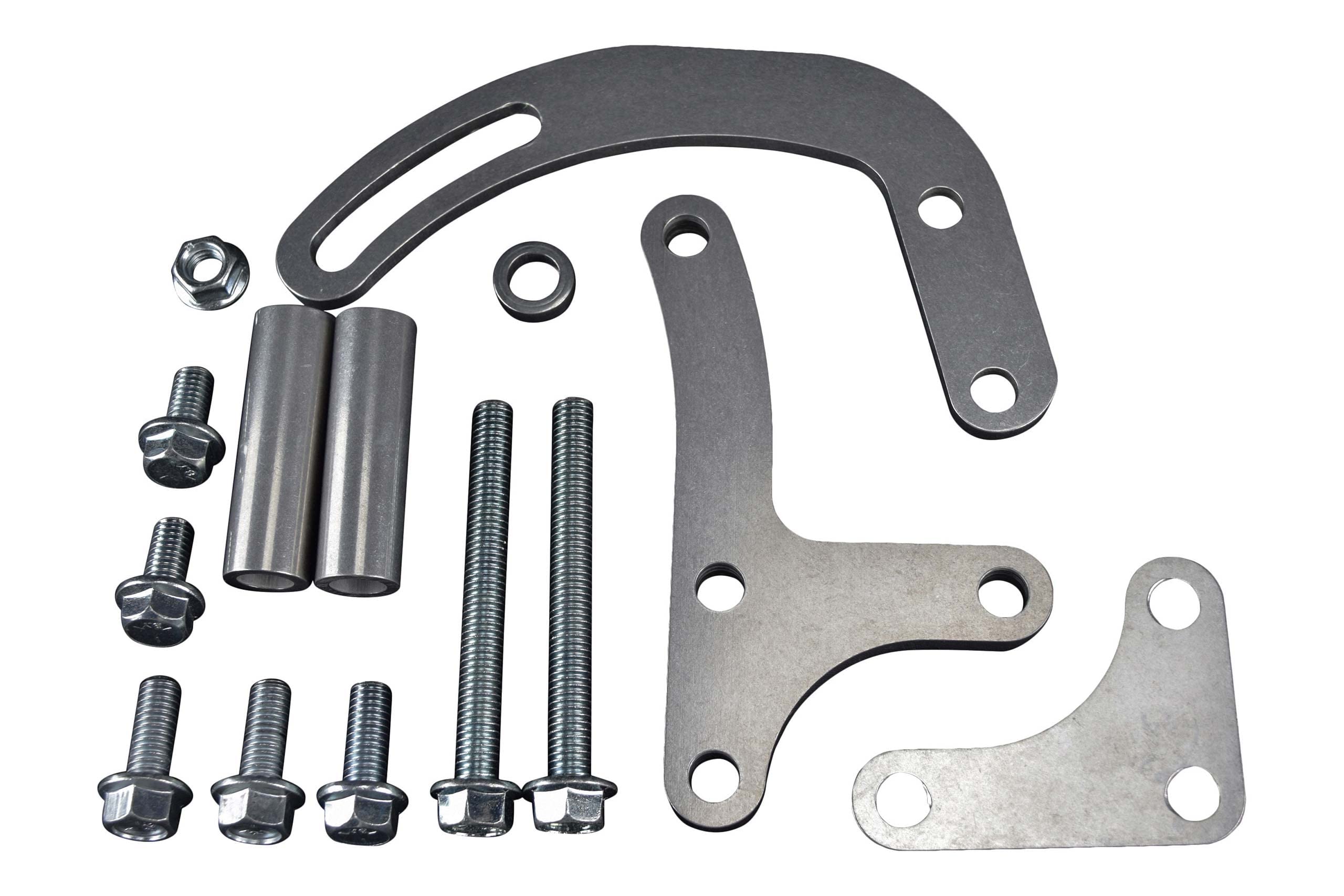 ICT Billet SBC Alternator & Power Steering Pump Bracket Kit - Aluminum, Natural Finish for Electric Water Pump 551324