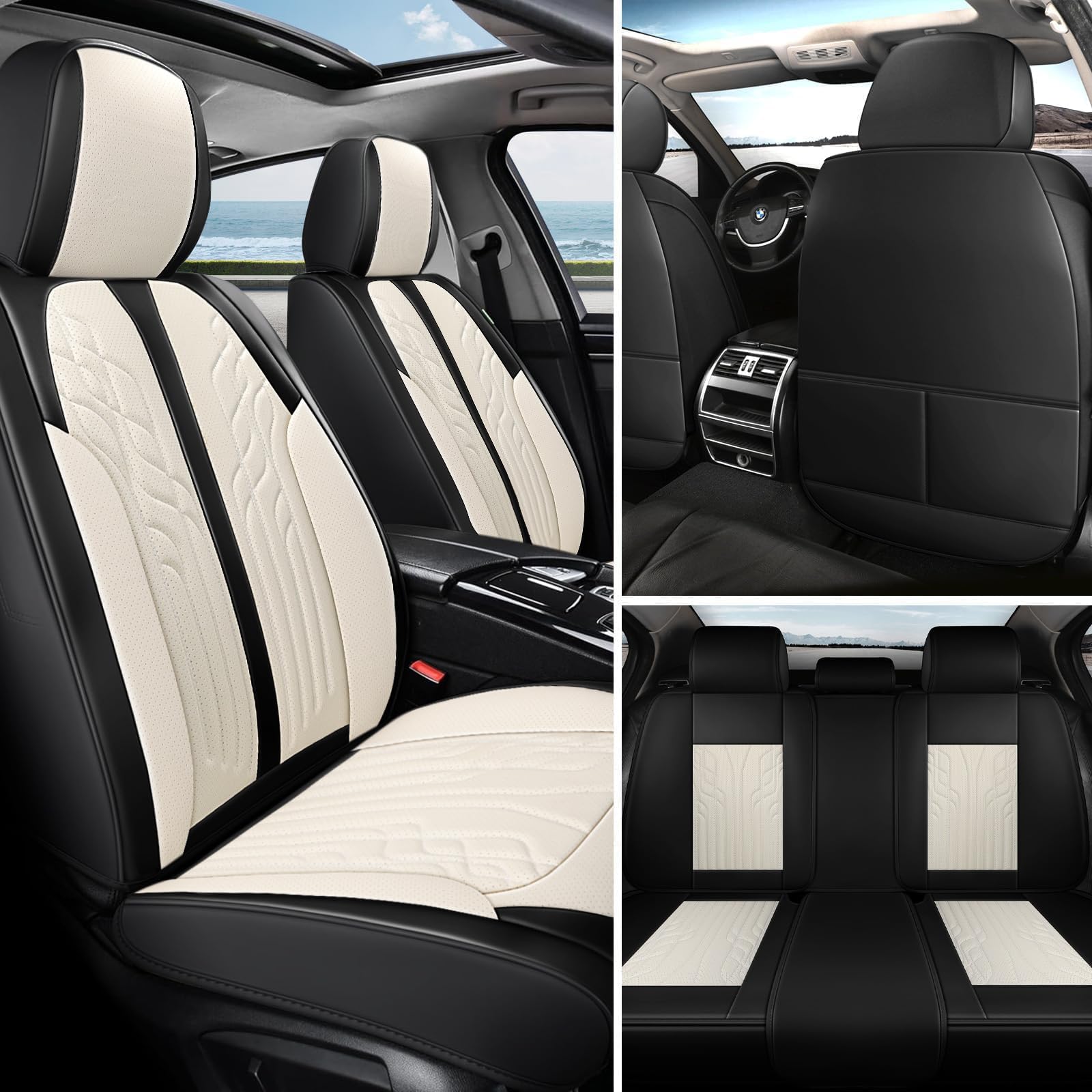 Ttmiku Leather Car Seat Cover Full Set Breathable Nappa Leather Seat Covers For Cars Suv Universal Automotive Seat Covers Fit Fo