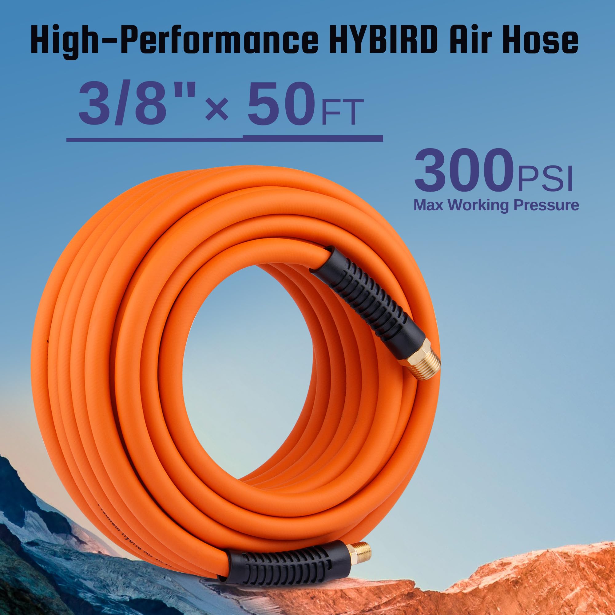 Dazakoot Truck Tire Inflator Kit - 3/8” x 50FT Hybrid Air Hose, 1/4" Chuck, 1/2" NPT Gladhand, 350