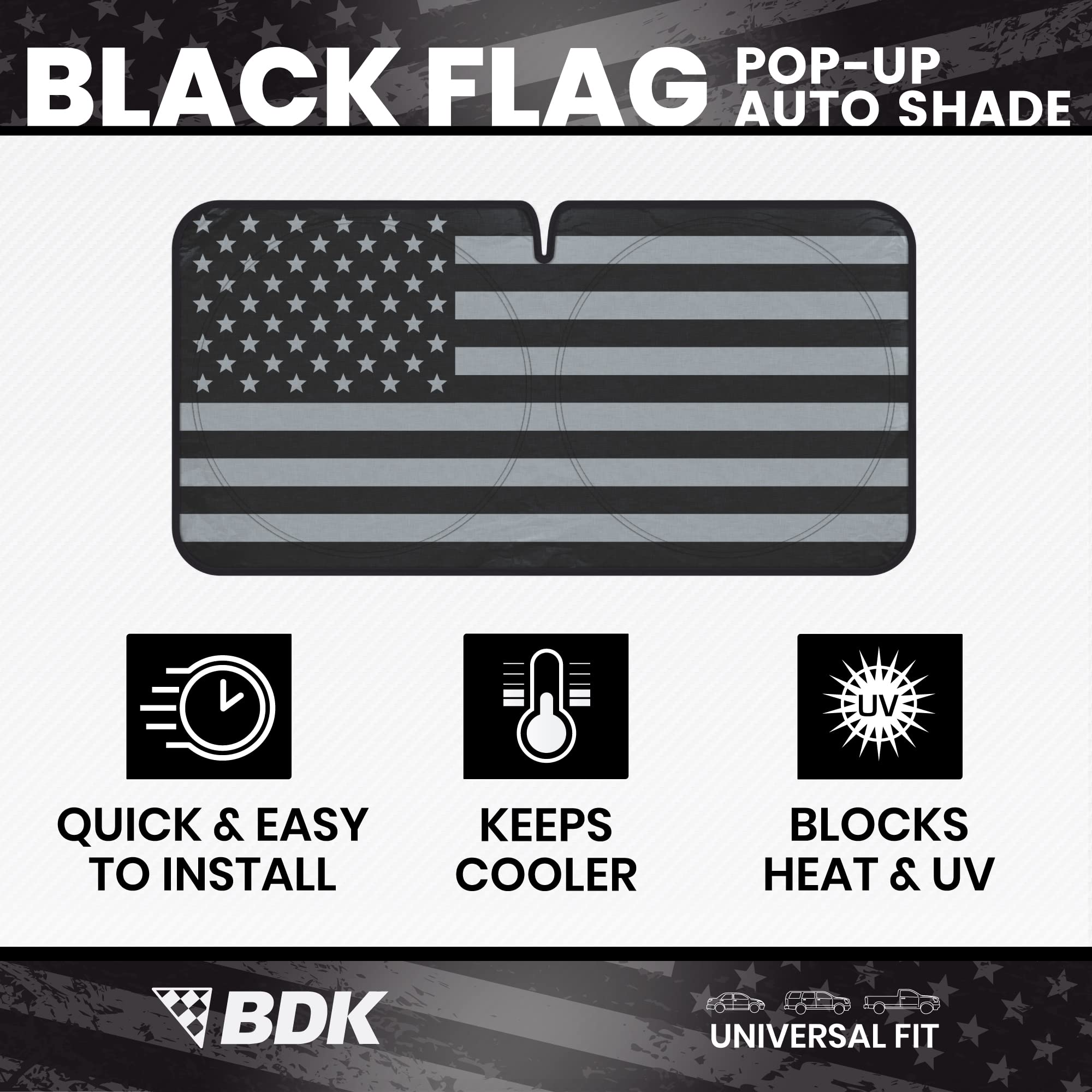 Bdk Usa Black American Flag Accordion Sun Visor For Car Windshield Cover - Truck Window Shades Car Flag & Sun Visor For Truck Wi