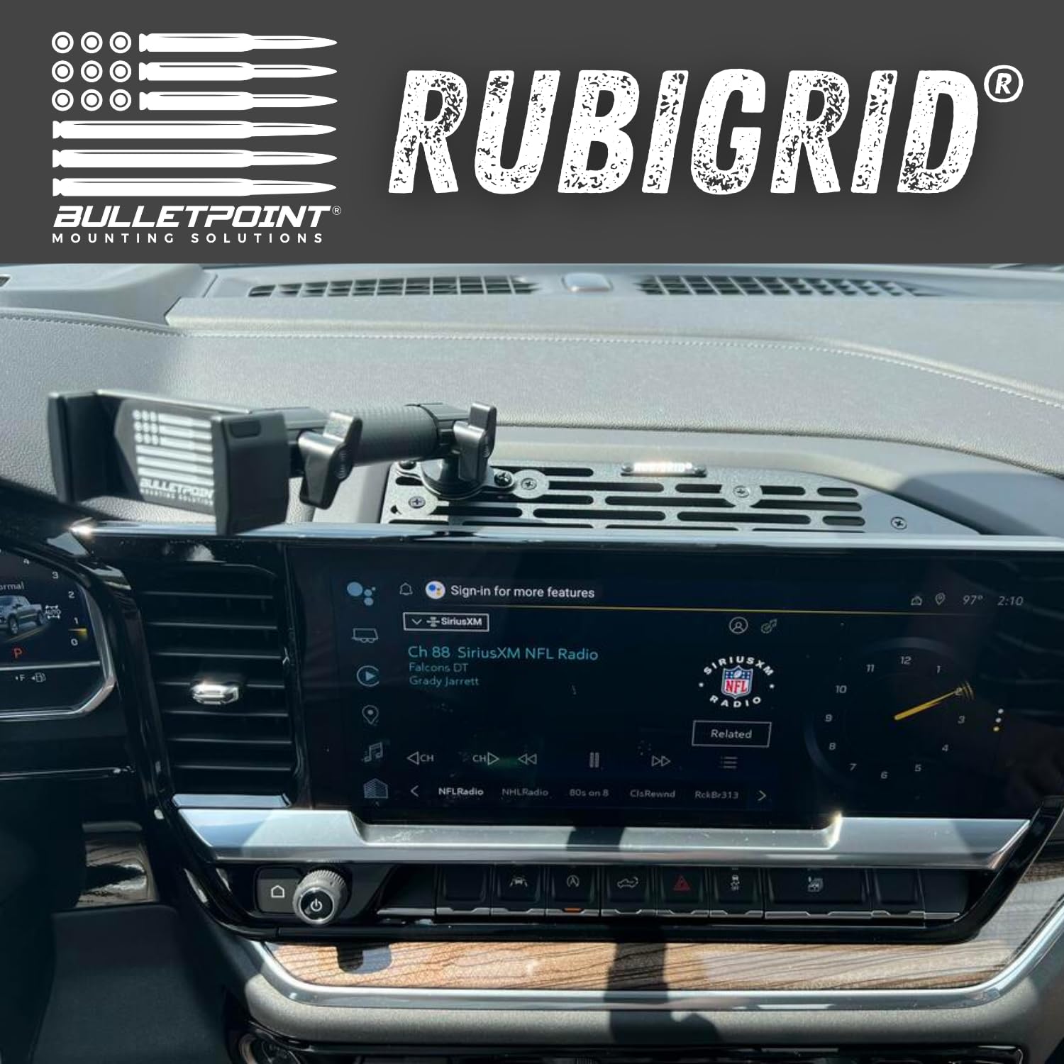 Bulletpoint Metal Dash Mount Phone Holder for 2022+ Chevrolet Silverado & GMC Sierra - Black, Model BMS-GM134RubiGridUni