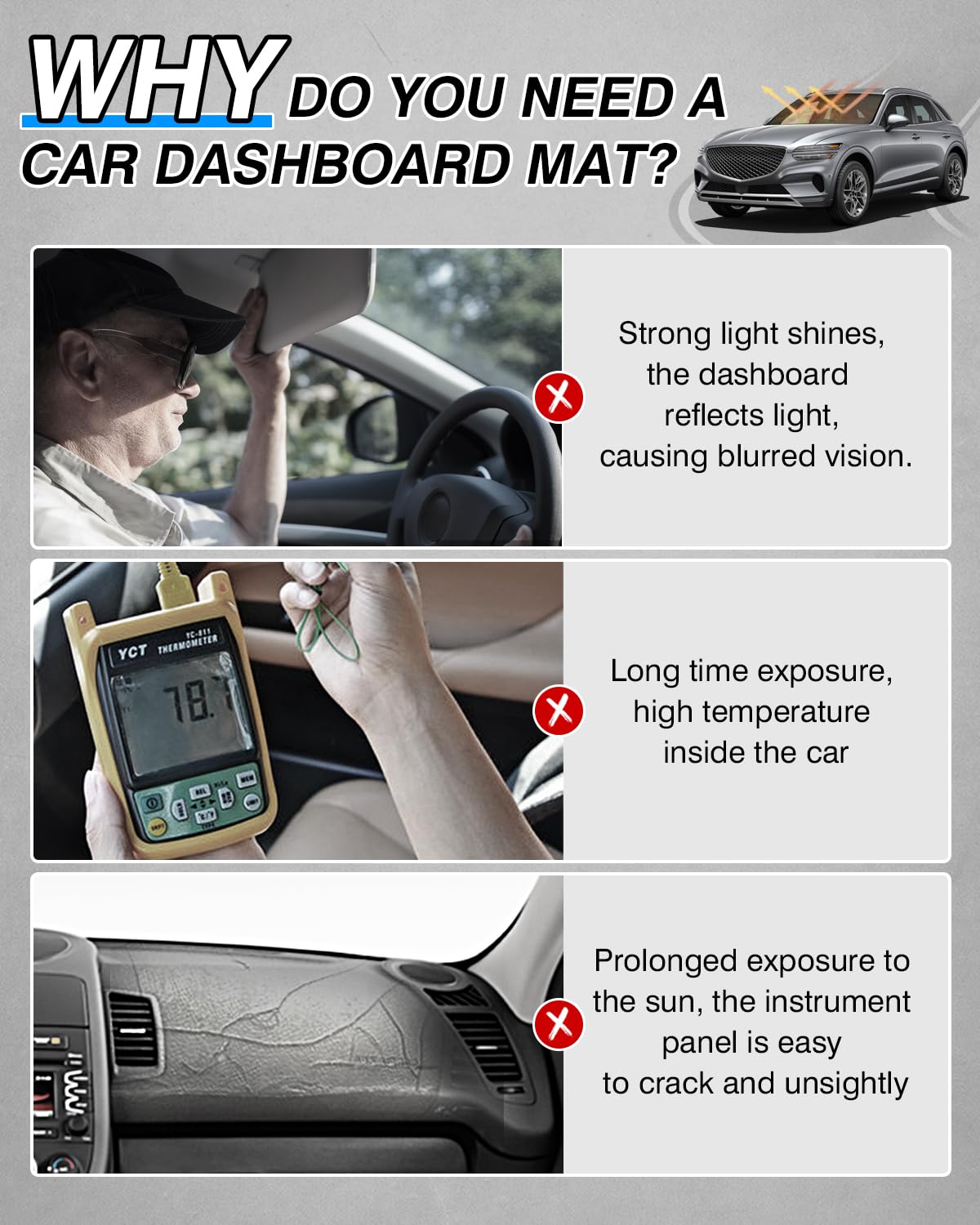 Cartist Dash Cover Fit for 2022 2023 2024 2025 Genesis GV70 Dashboard Cover Mat for GV70 Accessories Non-Slip Carpet Sunshield G