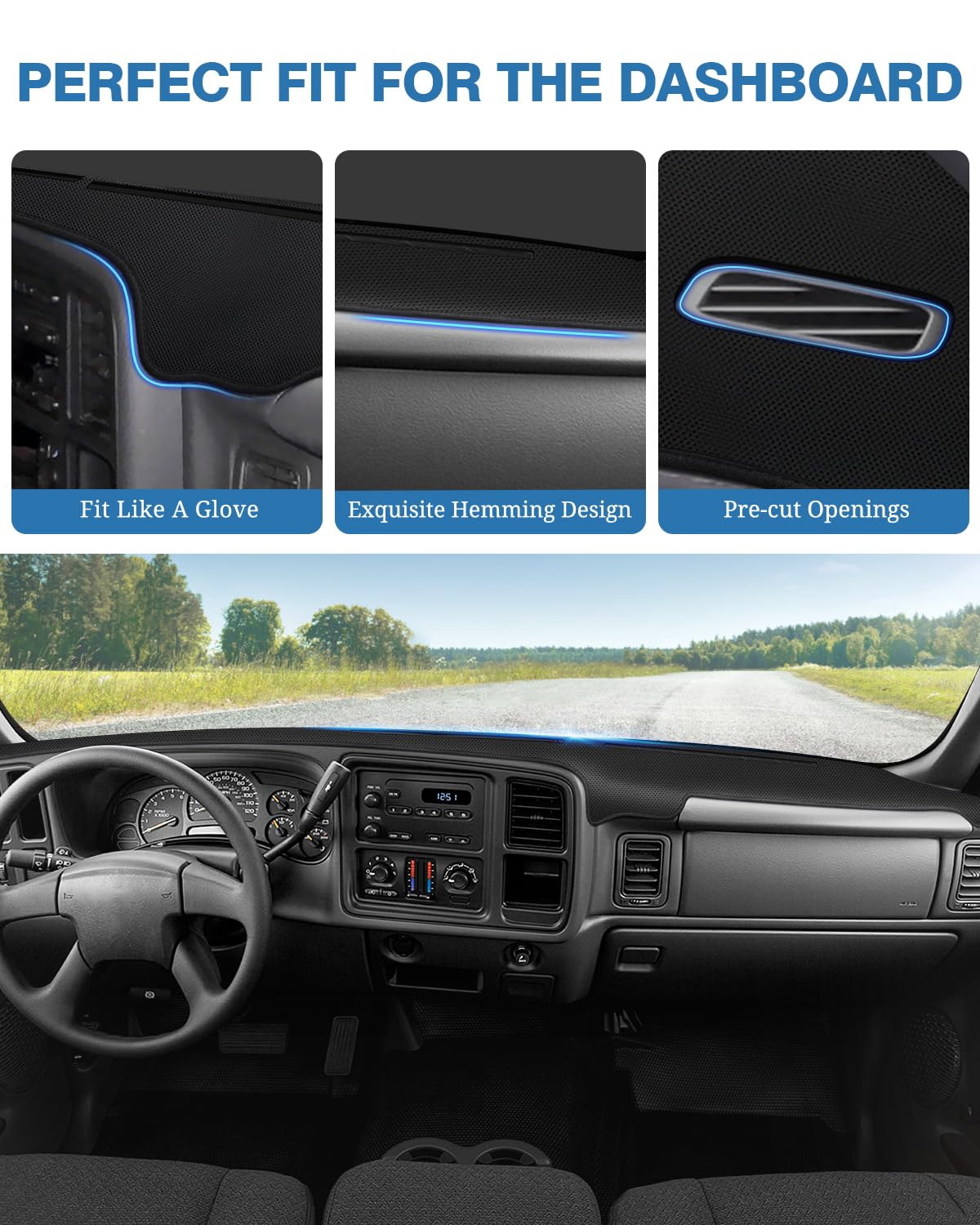 FIILINES Dash Cover for 1999-2006 GMC Sierra/Silverado & Yukon XL, Breathable Mesh Mat, Black, Model FII00025