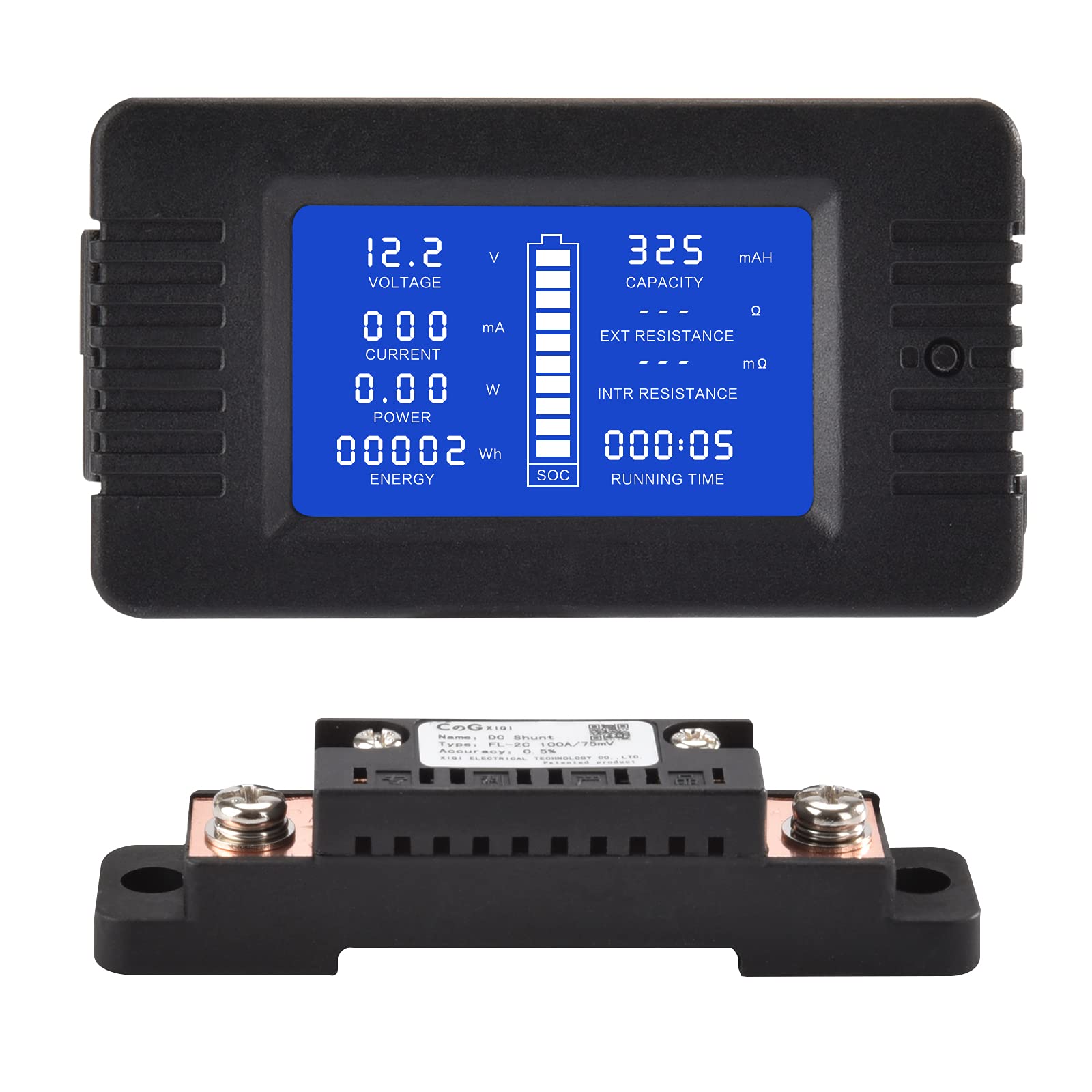CGELE DC Multifunction Battery Monitor Meter with Shunt,0-200V,0-100A, LCD Display Digital Current Multimeter Voltmeter Ammeter 