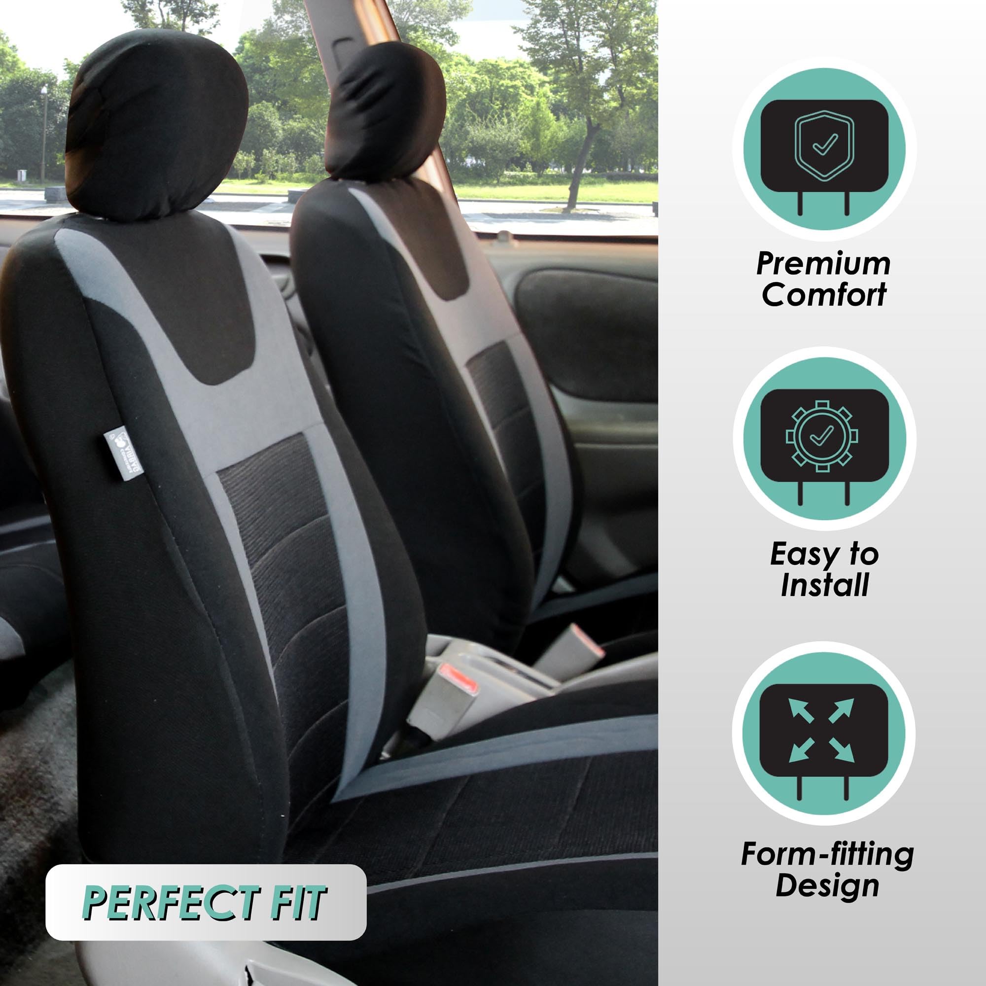 Fh Group Automotive Car Seat Covers Full Set Premium 3D Air Mesh Gray And Black Seat Covers, Airbag Compatible And Split Bench C