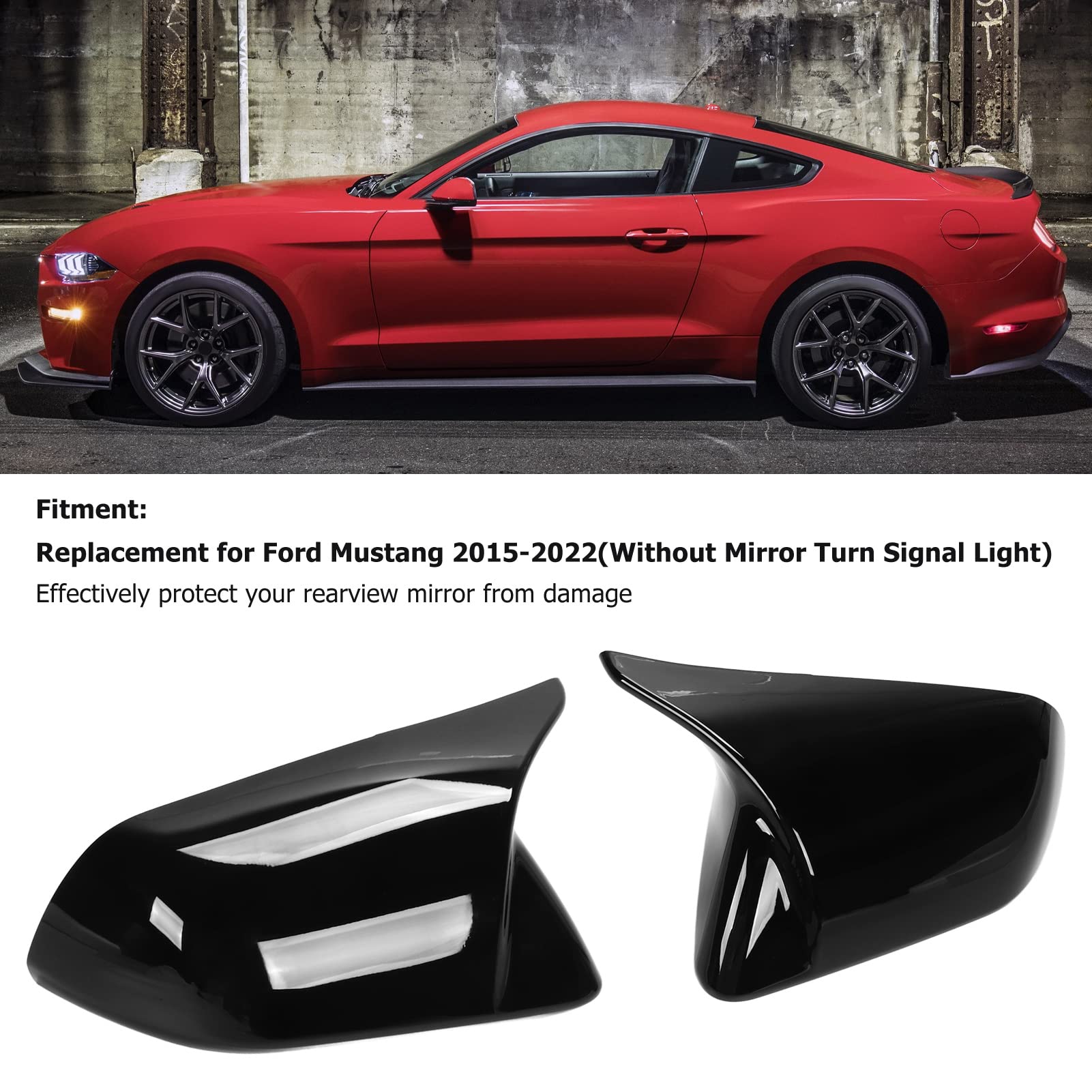For Mustang Carbon Fiber Mirror Cover Car Exterior 2Pcs Door Mirror Cover Left Right Horn Replacement For Mustang 2015-2022 Carbon Fiber (Glossy Black)