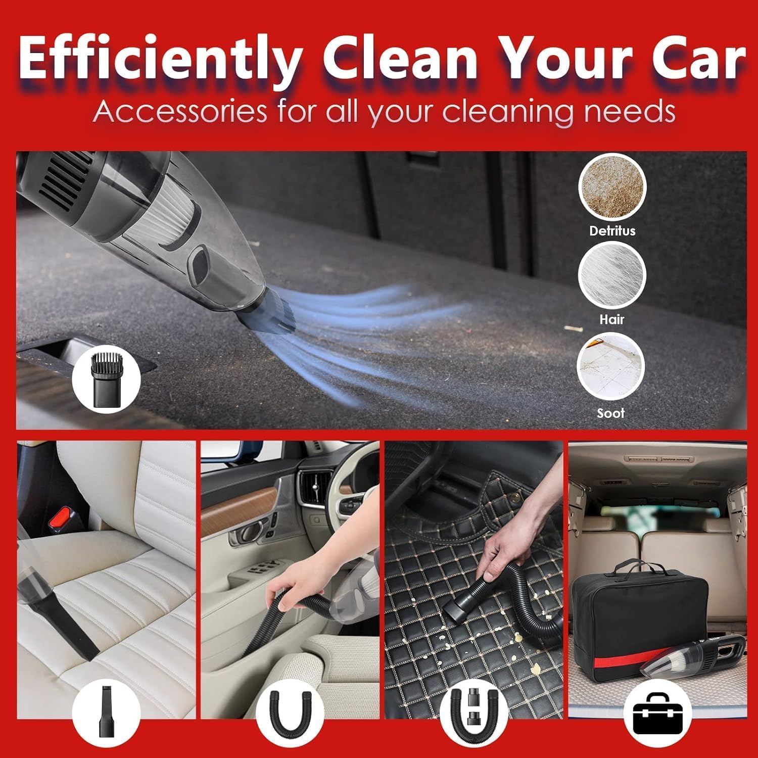 GASLIKE 63PCS Car Wash Cleaning Kit with Foam Gun, Long Handle Brush & Handheld Vacuum for Complete Car Detailing