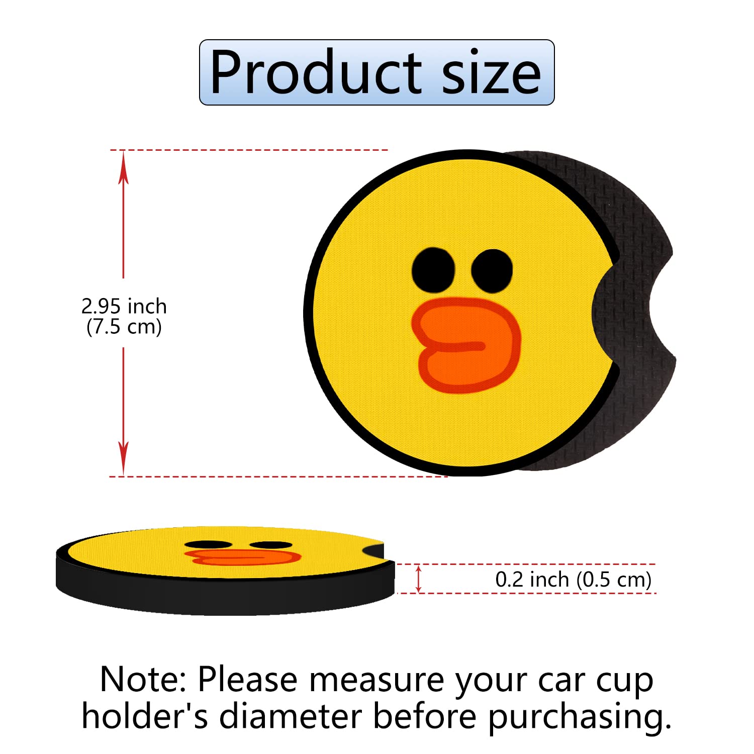 Jupswan Car Cupholder Coaster Absorbent 2 Pack Cute Fun Cartoon Funny Yellow Duck Face Design Rubber New Automotive Cup Holder Decal Decor Accessories For Women Men Dz103