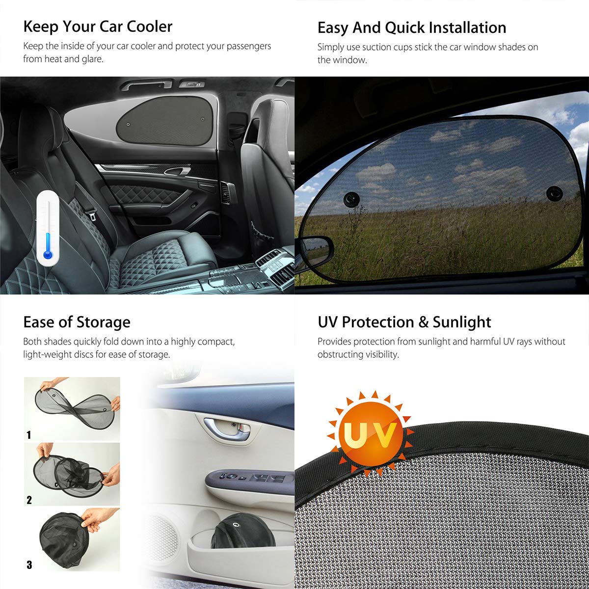 2 Pack Universal Car Window Shade, Cling Sunshade - Sun, Glare And Uv Rays Protection For Your Child - Baby Side Window Car Sun Shades, Blocks Over 98% Of Harmful Uv Rays (Large)